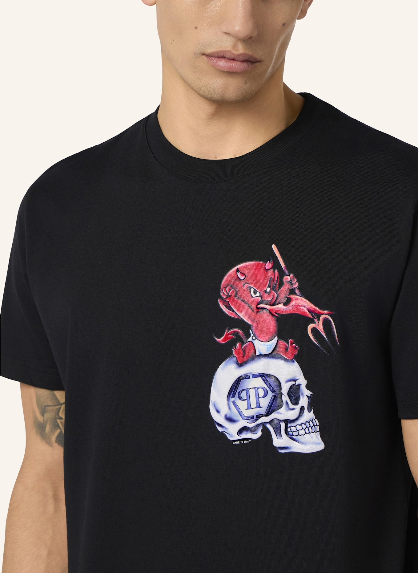 PHILIPP PLEIN PHILIPP PLEIN Round Neck T-Shirt Baby Devil Small: SCHWARZ