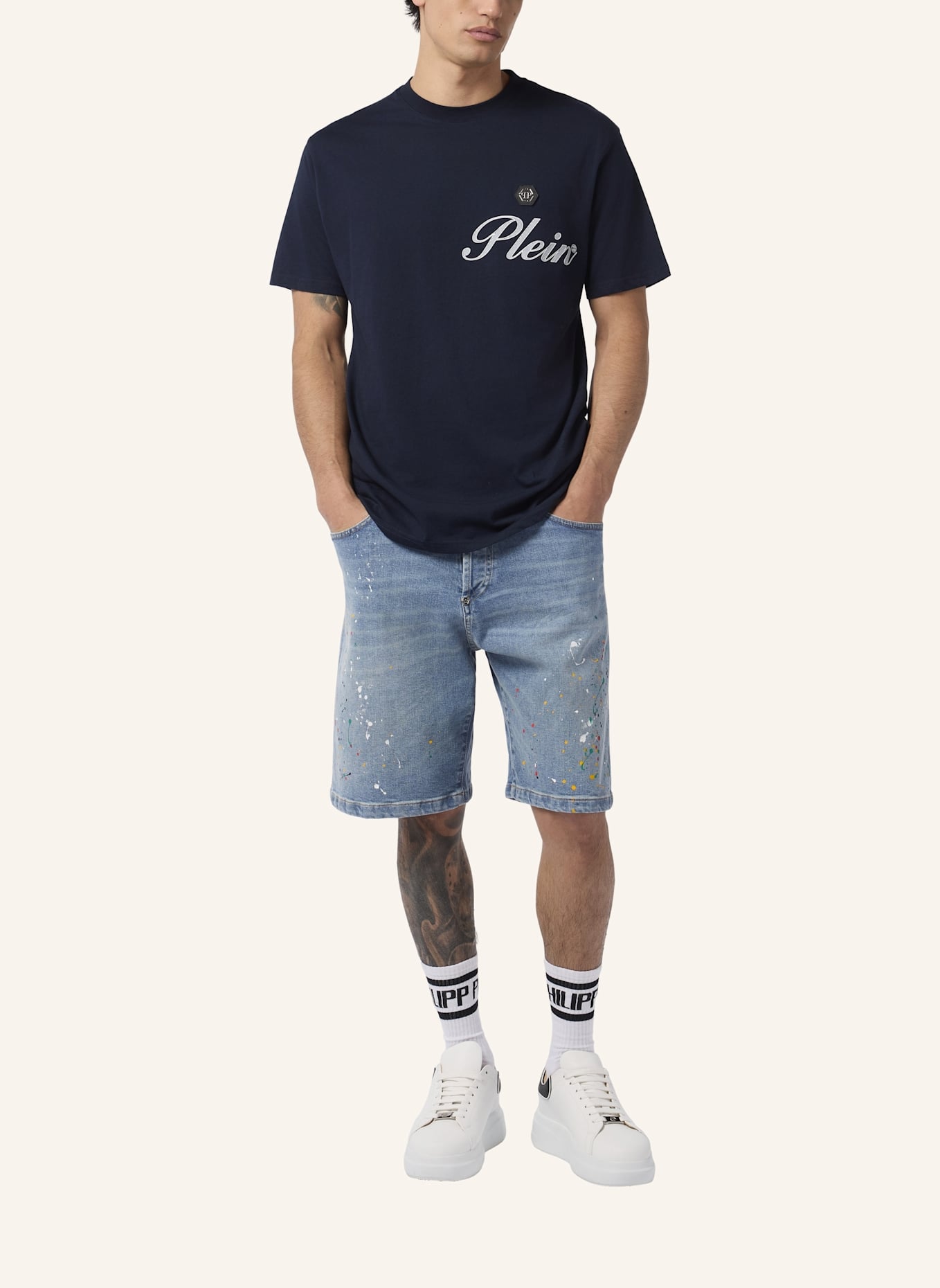 PHILIPP PLEIN PHILIPP PLEIN Round Neck T-Shirt Signature: DUNKELBLAU