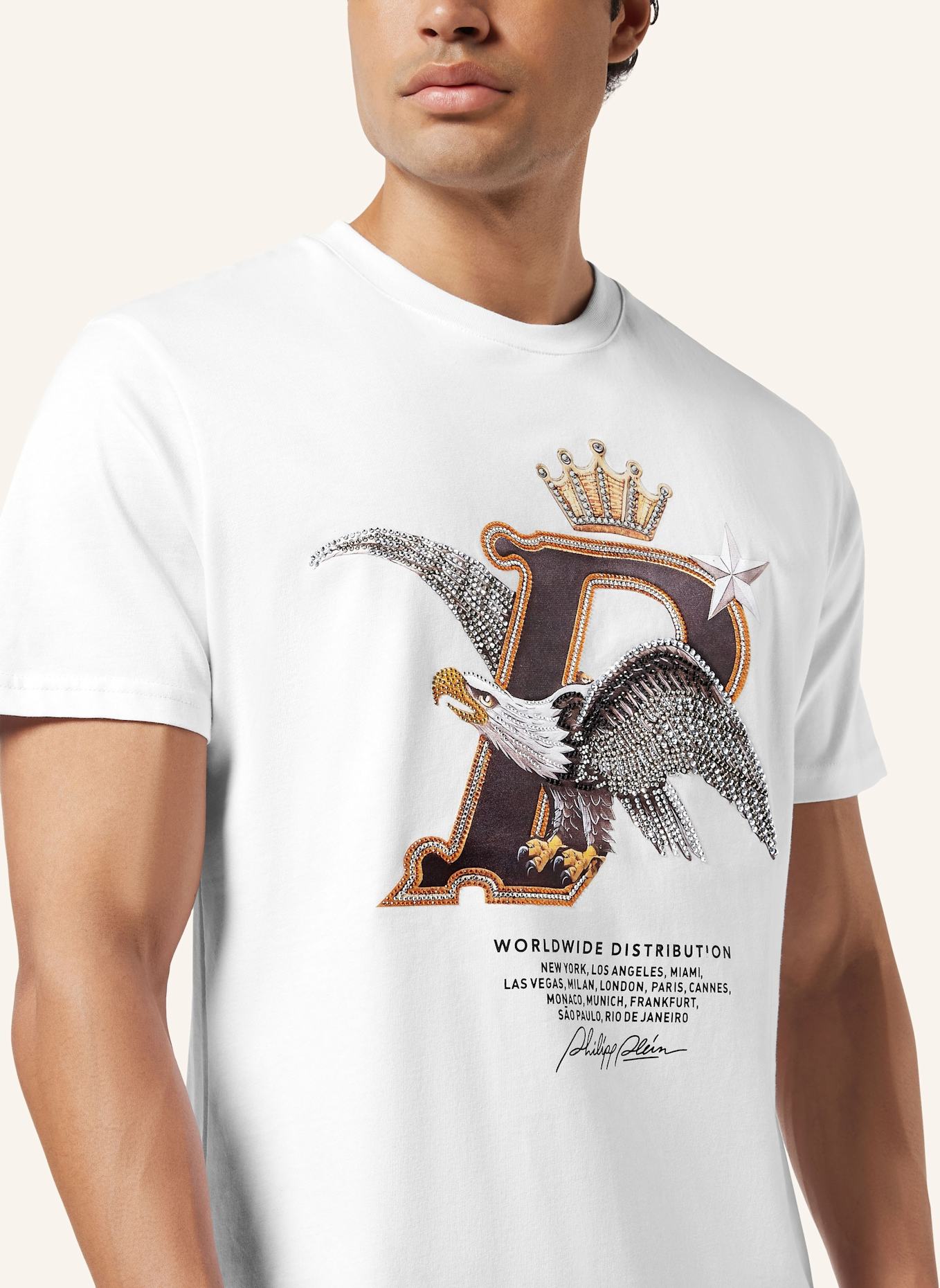 PHILIPP PLEIN T-Shirt Rundhalsausschnitt Ss EAGLE: WEISS