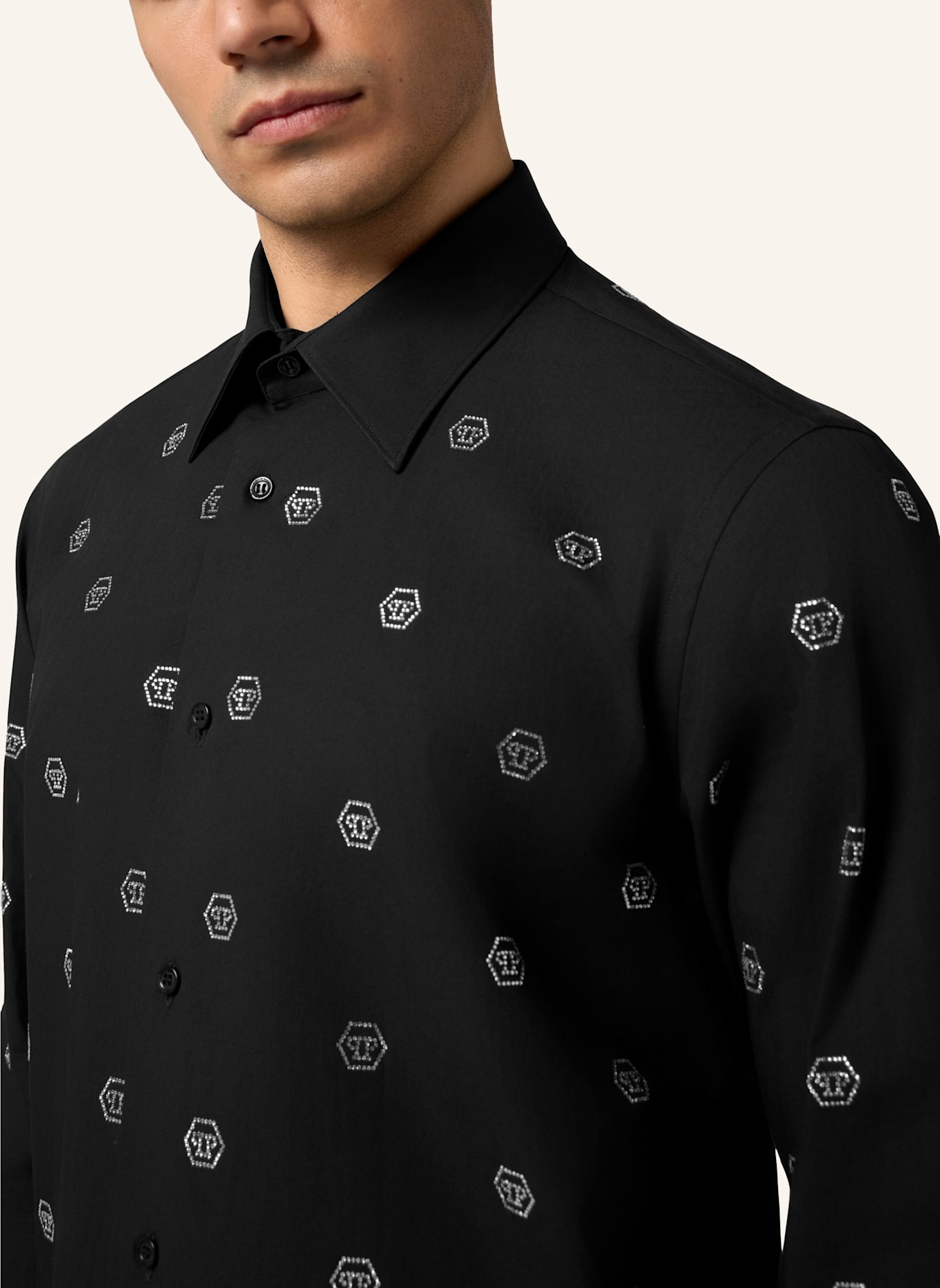 PHILIPP PLEIN PHILIPP PLEIN Sugar Daddy Cut Shirt Monogram Strass: SCHWARZ