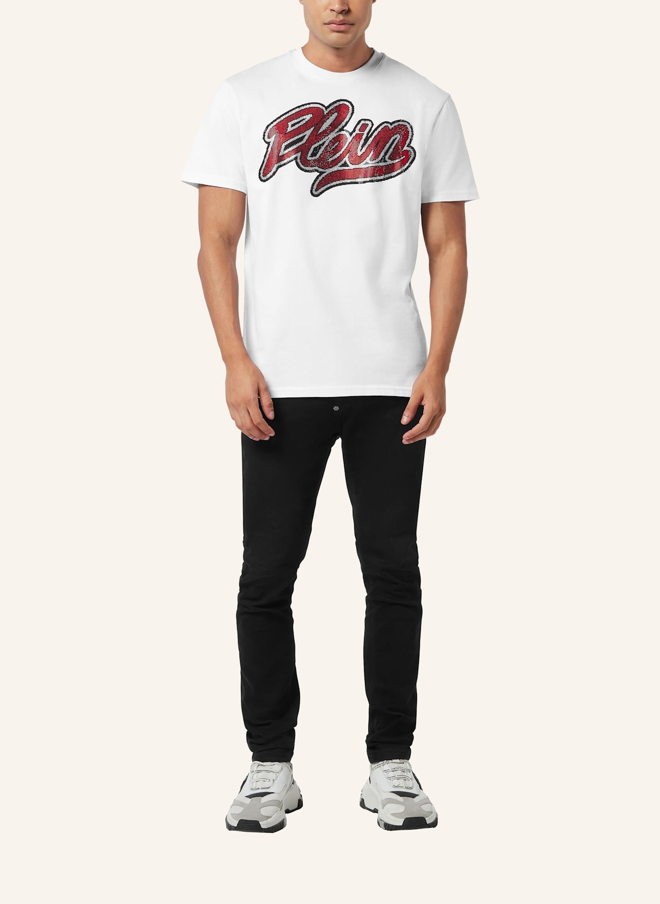 PHILIPP PLEIN T-Shirt Rundhalsausschnitt Ss SIGNATURE: WEISS