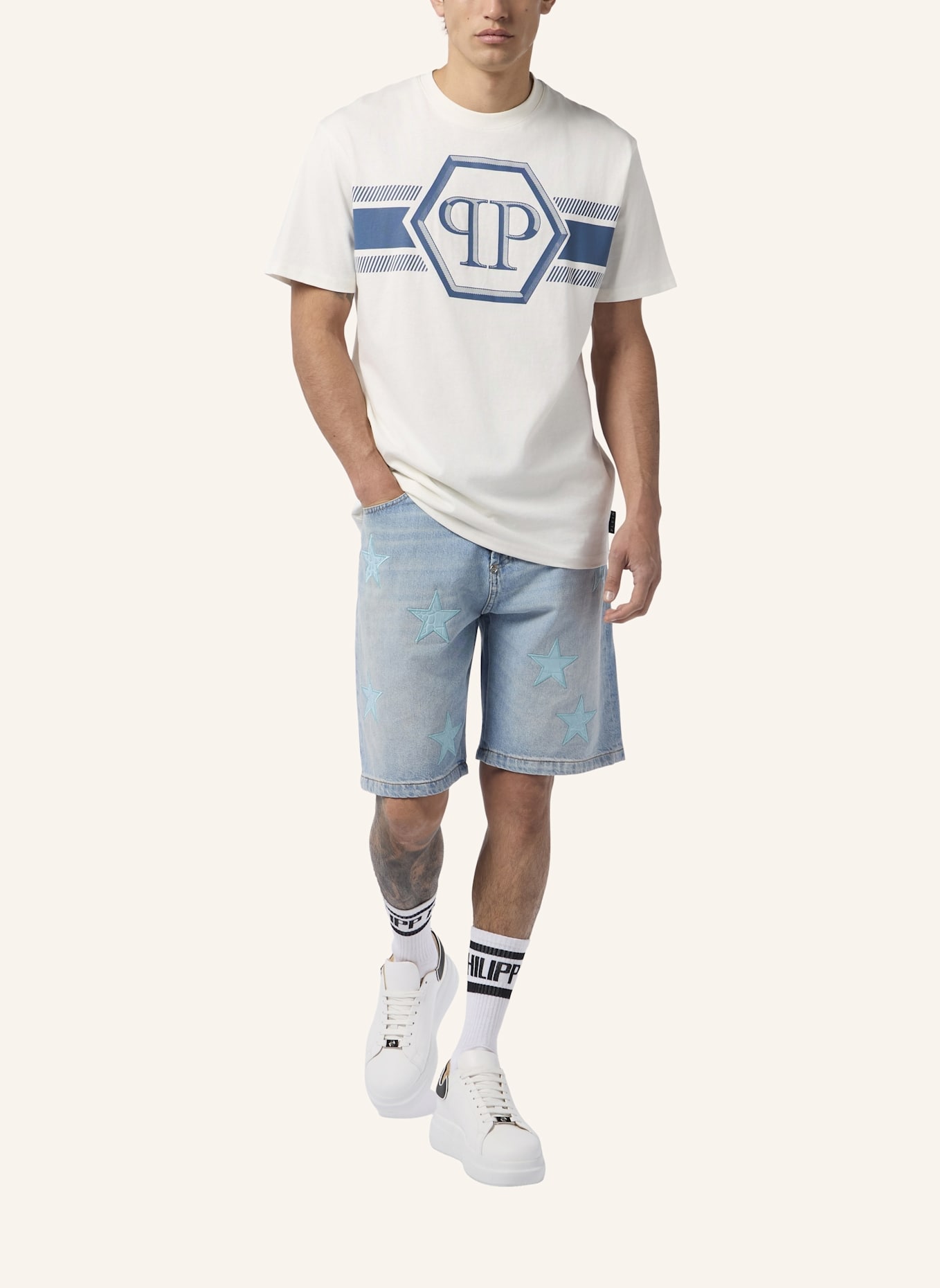 PHILIPP PLEIN PHILIPP PLEIN Round Neck T-Shirt Hexagon Line: SCHWARZ