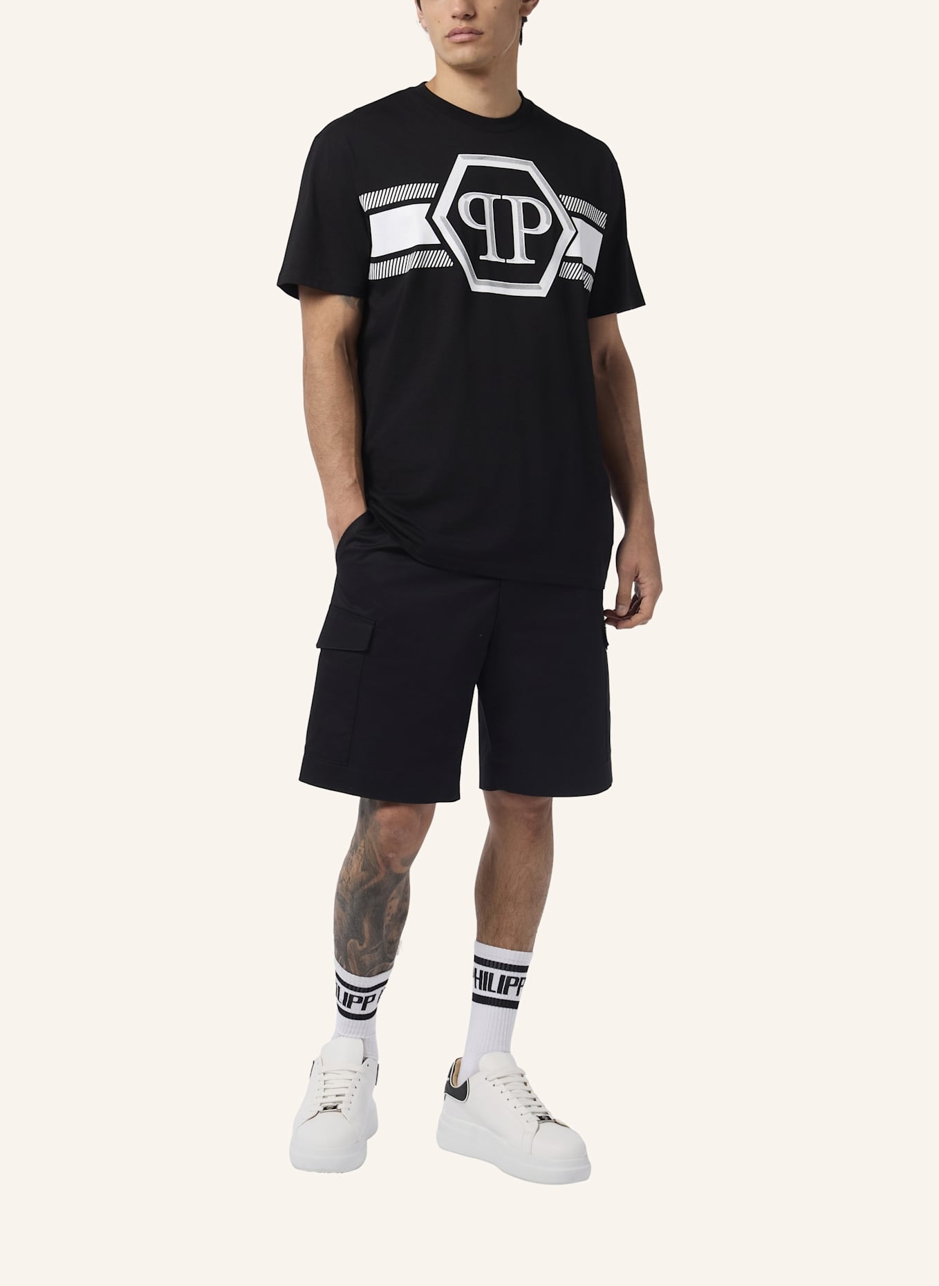 PHILIPP PLEIN PHILIPP PLEIN Round Neck T-Shirt Hexagon Line: SCHWARZ