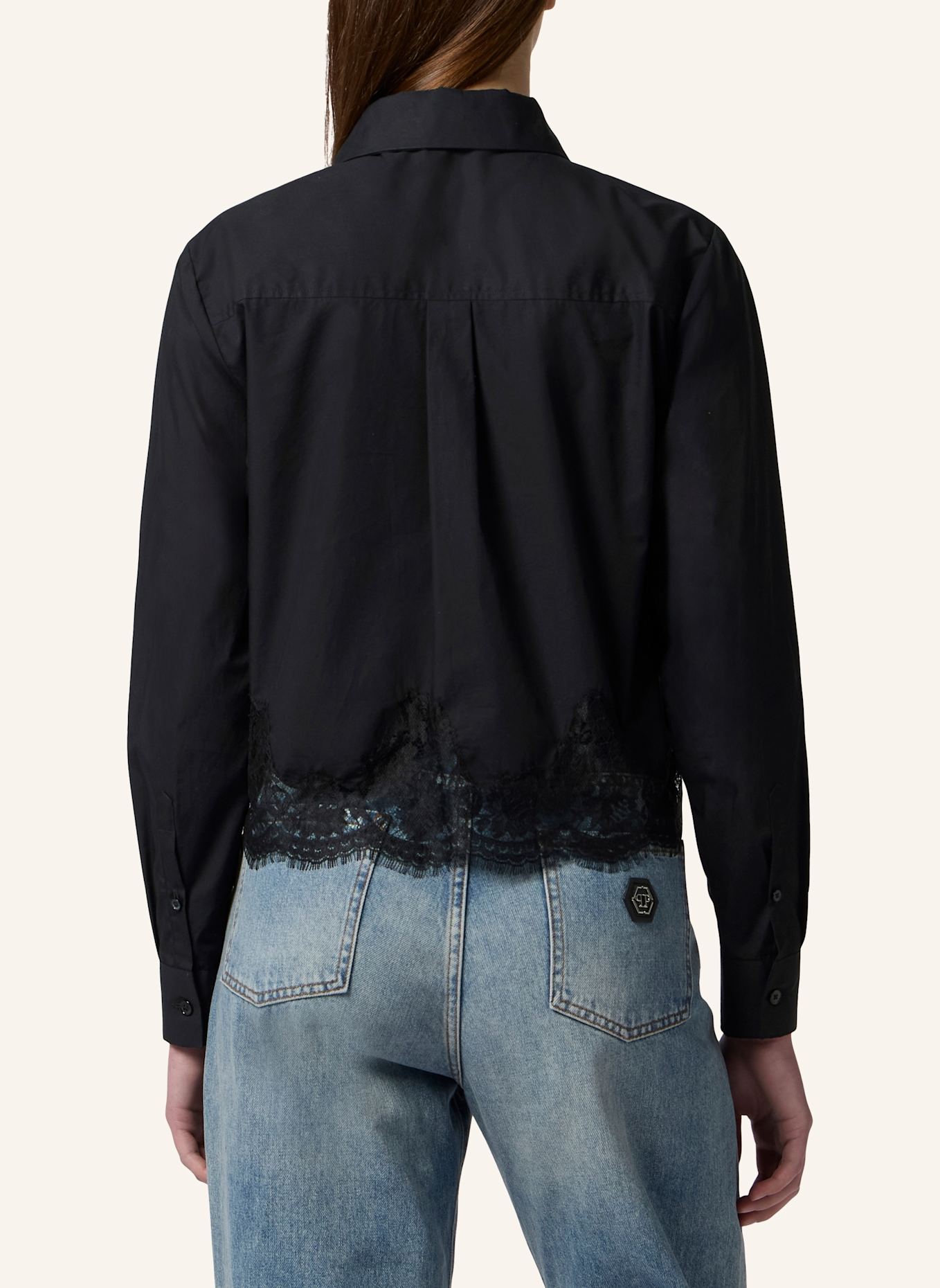 PHILIPP PLEIN PHILIPP PLEIN Popeline Cropped Shirt Lace: SCHWARZ