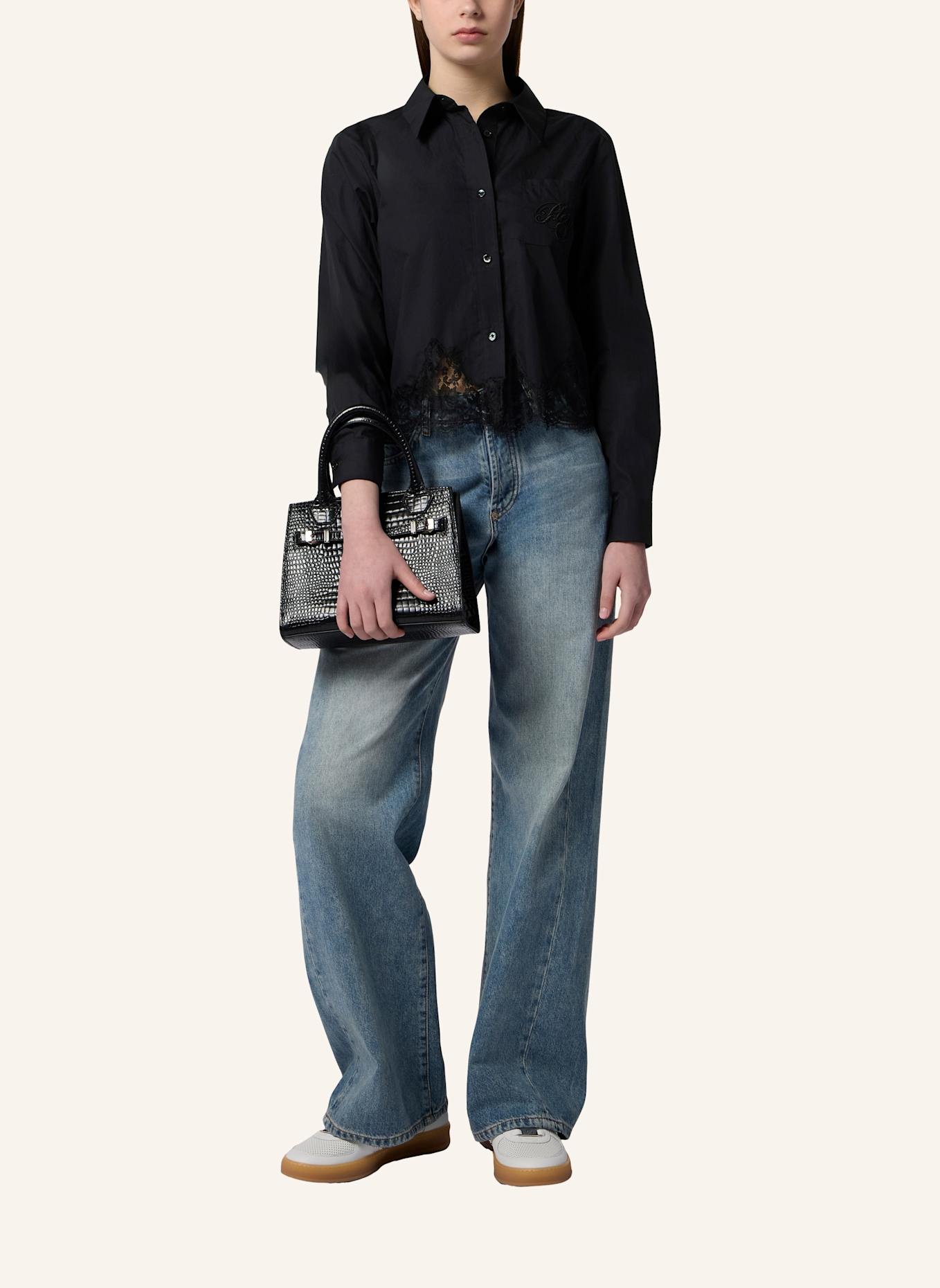 PHILIPP PLEIN PHILIPP PLEIN Popeline Cropped Shirt Lace: SCHWARZ