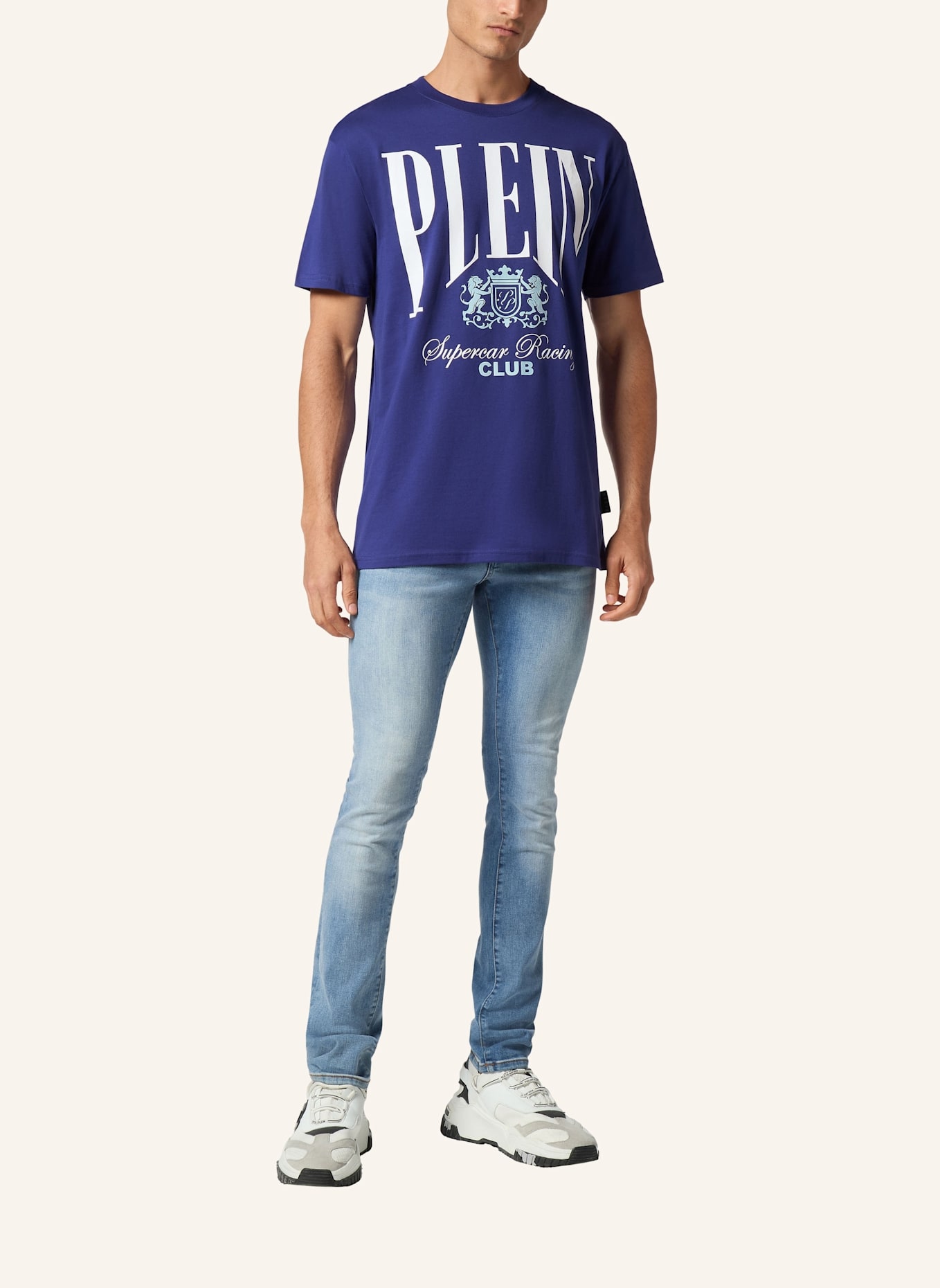 PHILIPP PLEIN T-Shirt Rundhalsausschnitt Ss RACING: DUNKELBLAU