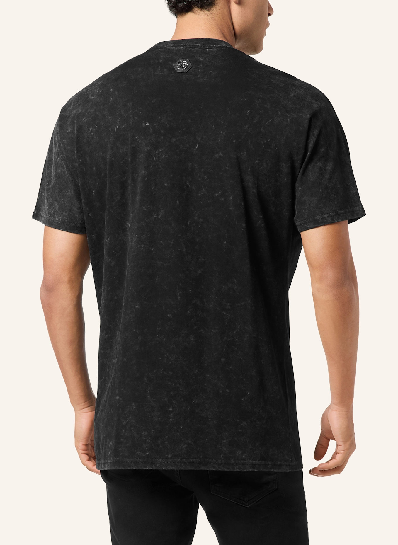 PHILIPP PLEIN T-Shirt Kimono Schnitt Rundhalsausschnitt EAGLE: SCHWARZ