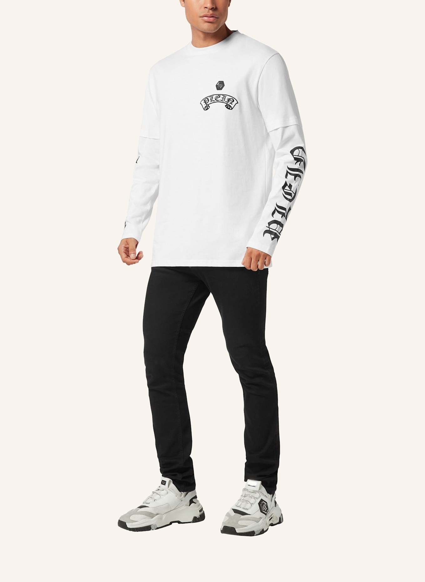 PHILIPP PLEIN T-Shirt Rundhalsausschnitt Ls: WEISS