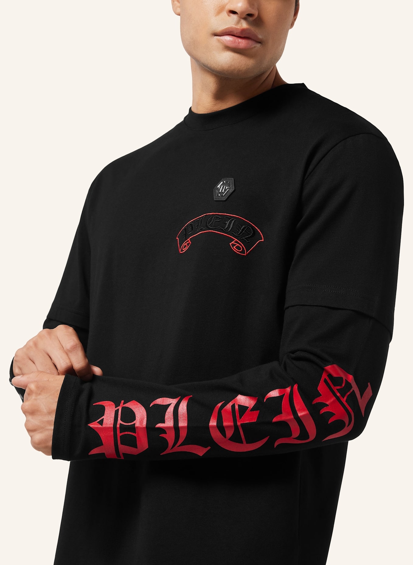 PHILIPP PLEIN T-Shirt Rundhalsausschnitt Ls: SCHWARZ