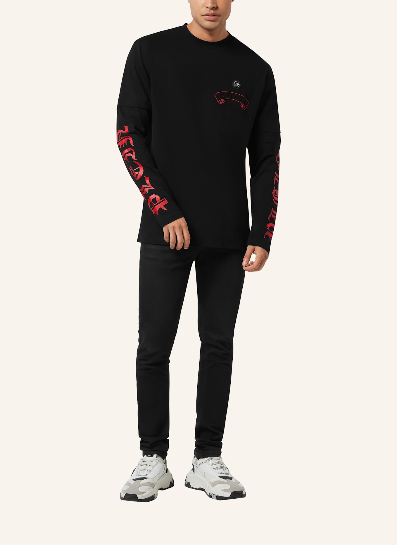 PHILIPP PLEIN T-Shirt Rundhalsausschnitt Ls: SCHWARZ