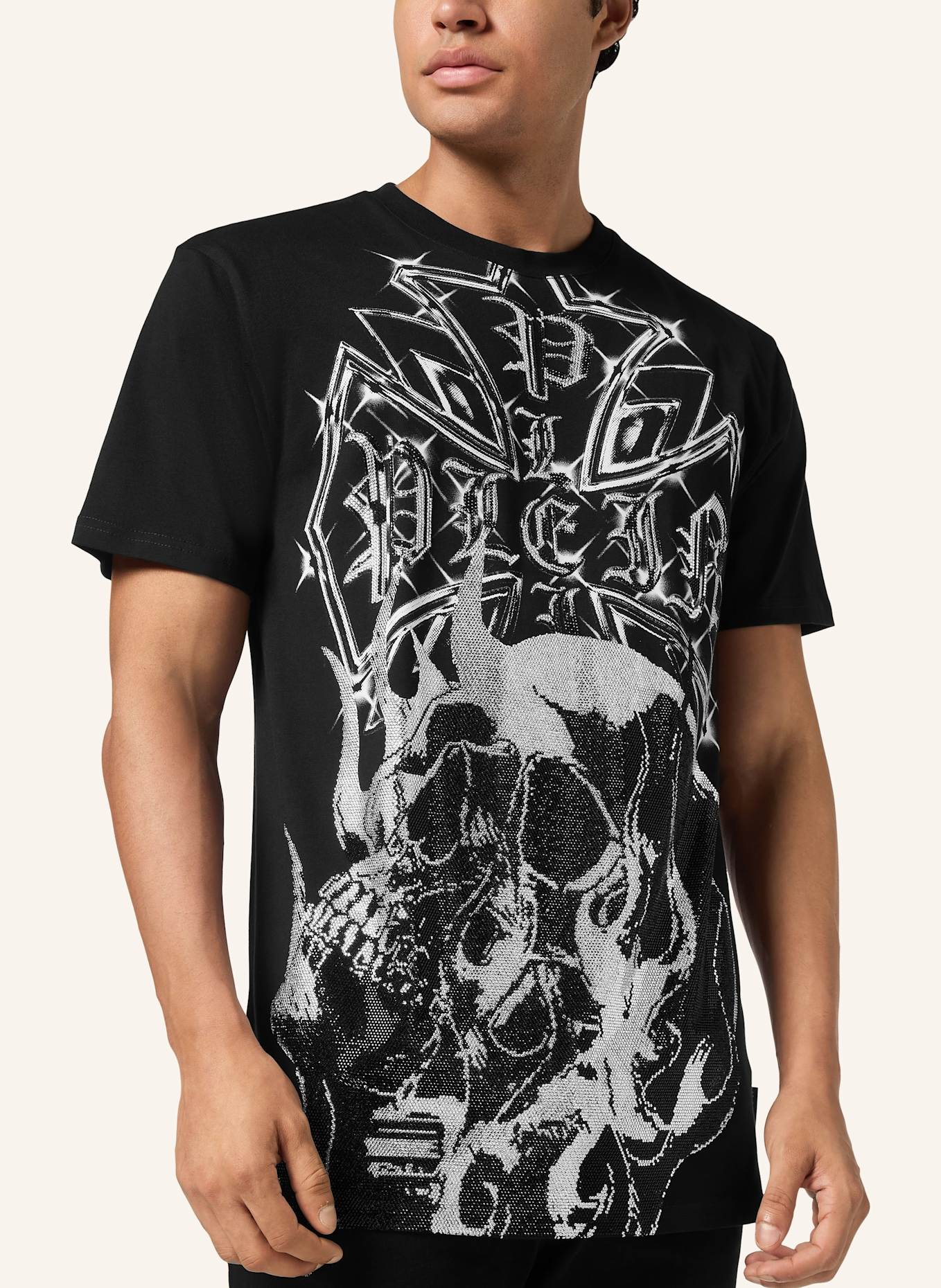 PHILIPP PLEIN T-Shirt Rundhalsausschnitt Ss SKULL: SCHWARZ