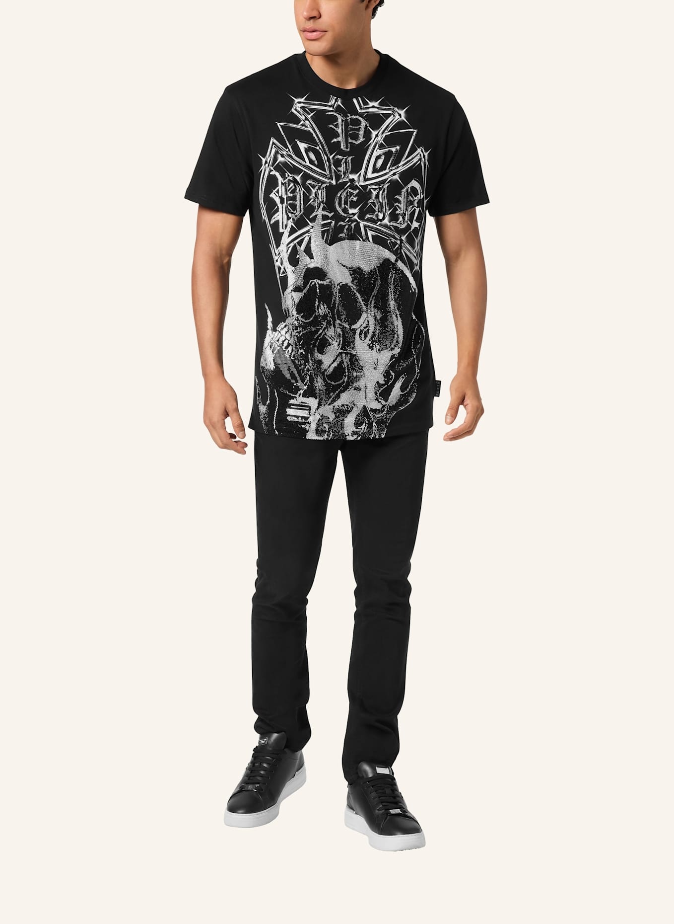 PHILIPP PLEIN T-Shirt Rundhalsausschnitt Ss SKULL: SCHWARZ