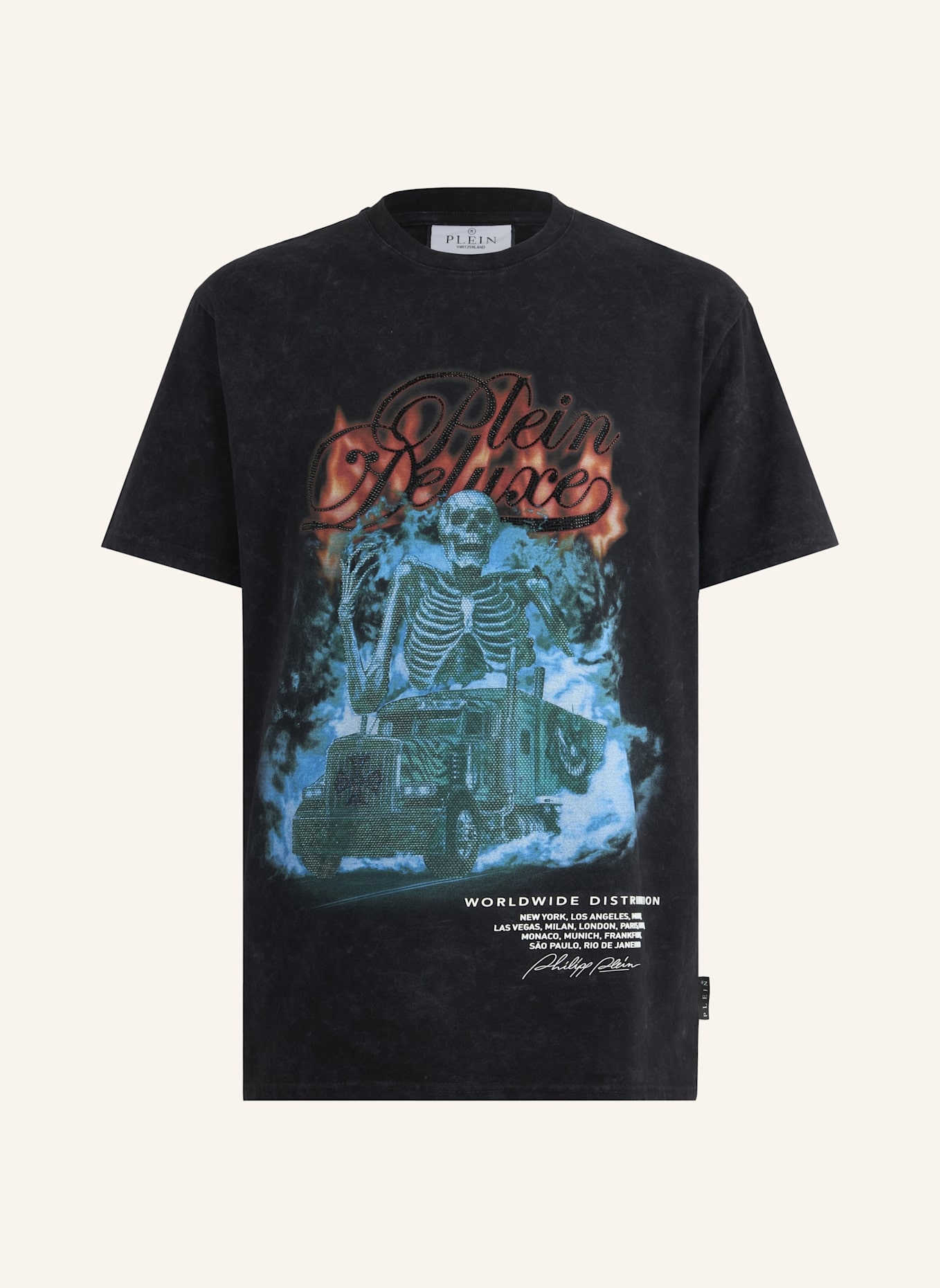 PHILIPP PLEIN T-Shirt Rundhalsausschnitt Ss SKELETON: SCHWARZ