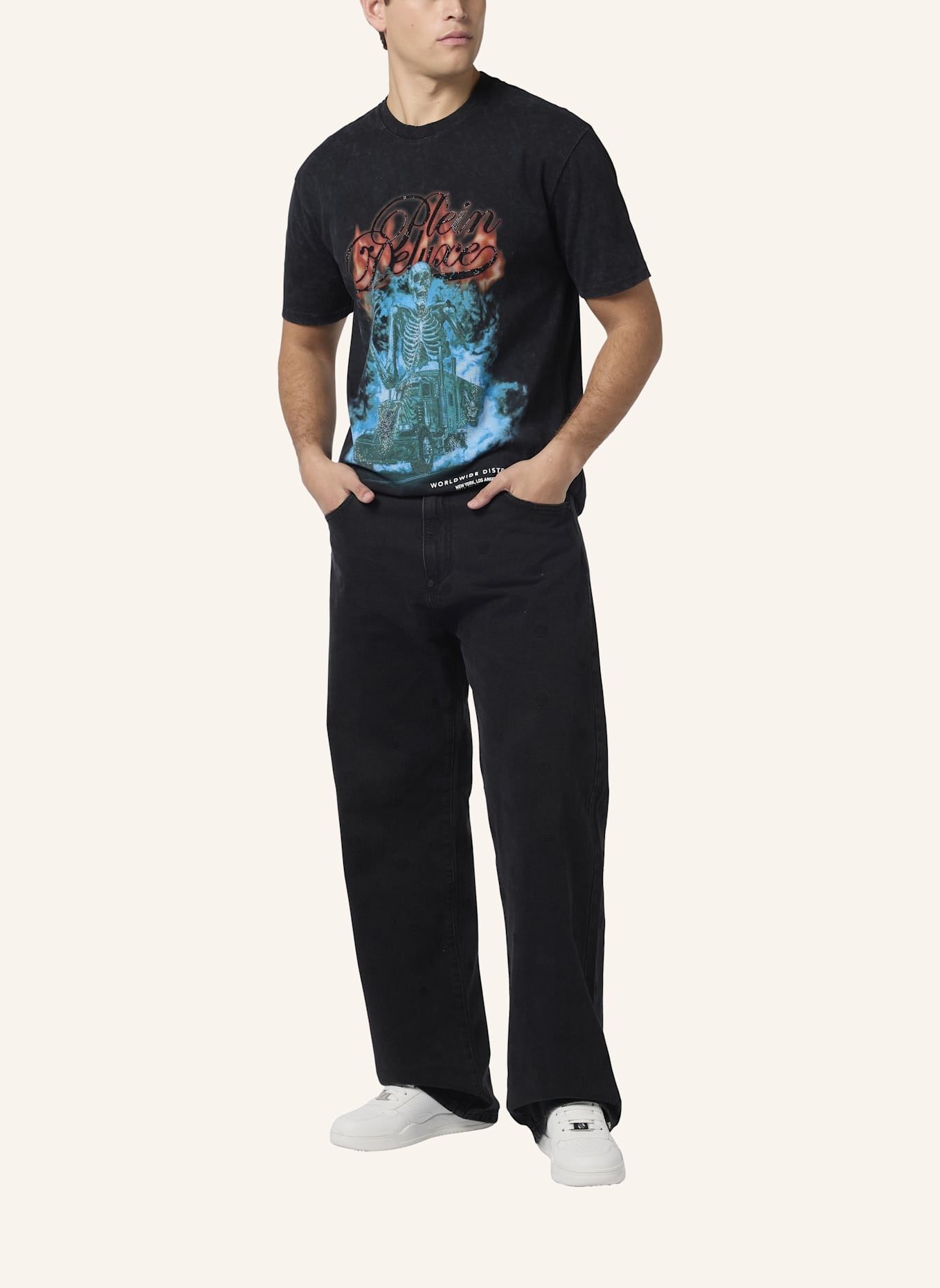 PHILIPP PLEIN T-Shirt Rundhalsausschnitt Ss SKELETON: SCHWARZ
