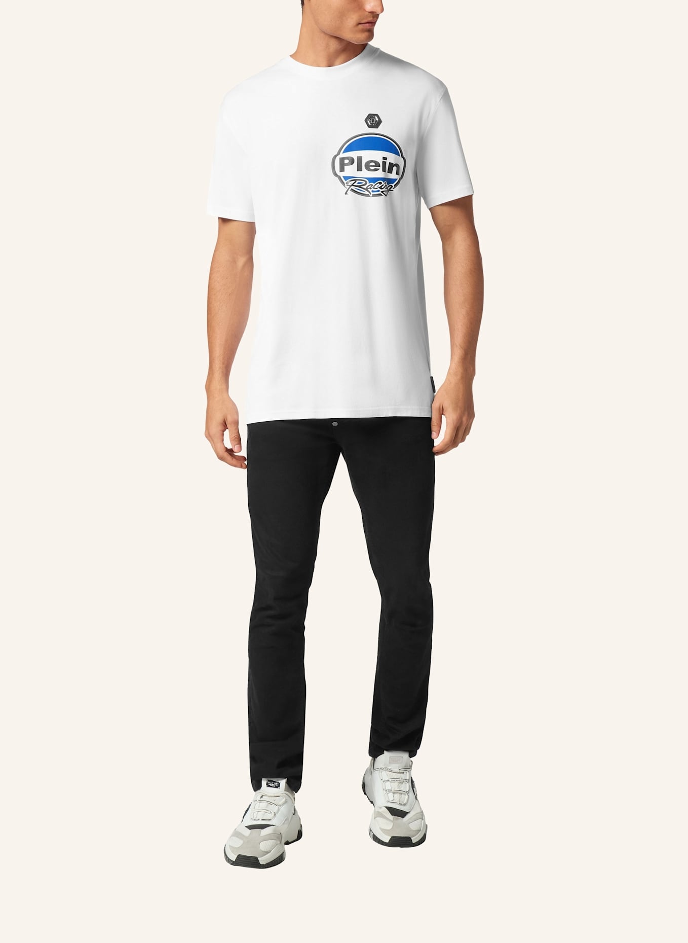 PHILIPP PLEIN T-Shirt Rundhalsausschnitt Ss RACING: WEISS