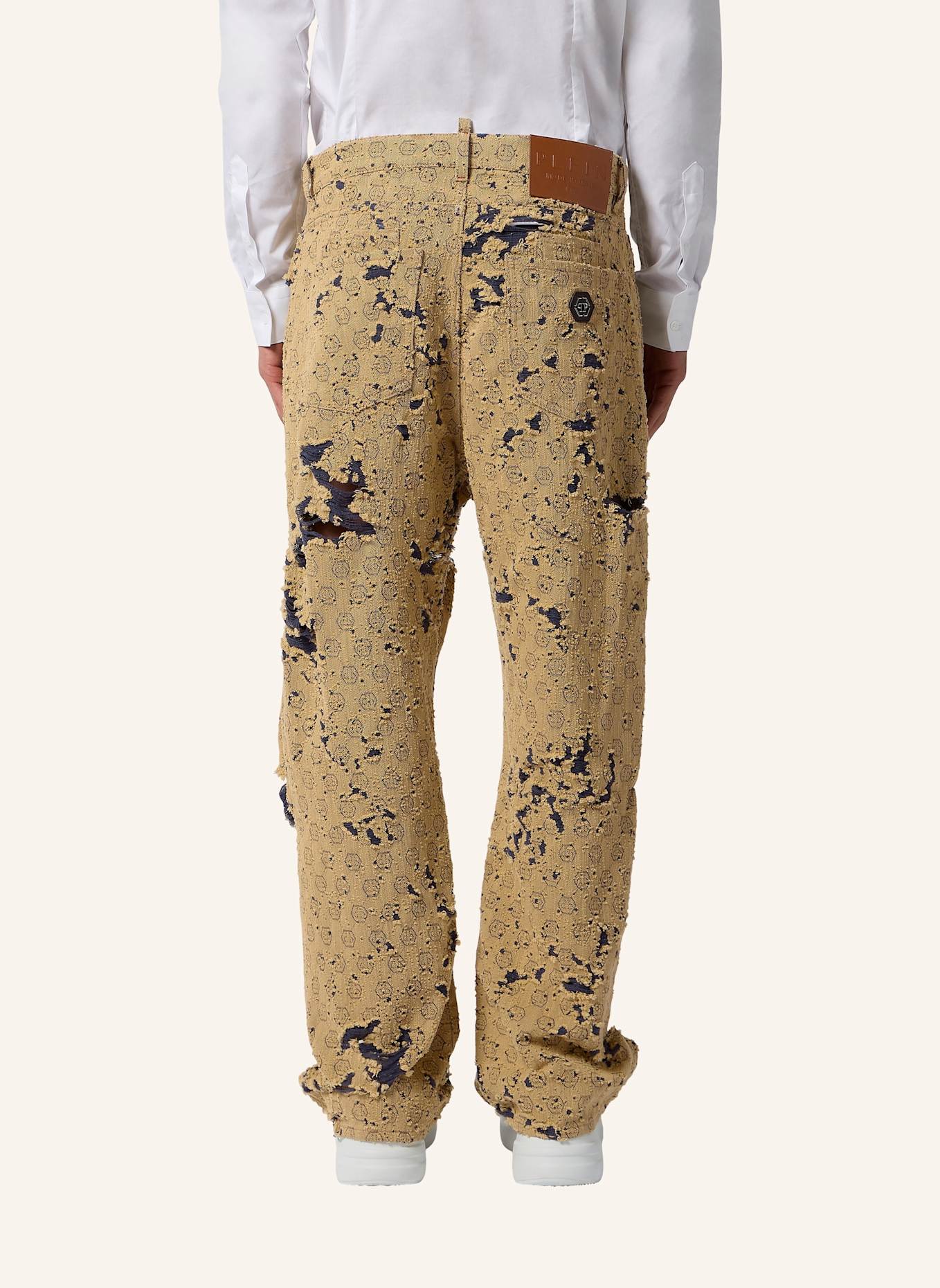 PHILIPP PLEIN PHILIPP PLEIN Destroyed Beach Boy Fit Jeans Monogram: BEIGE