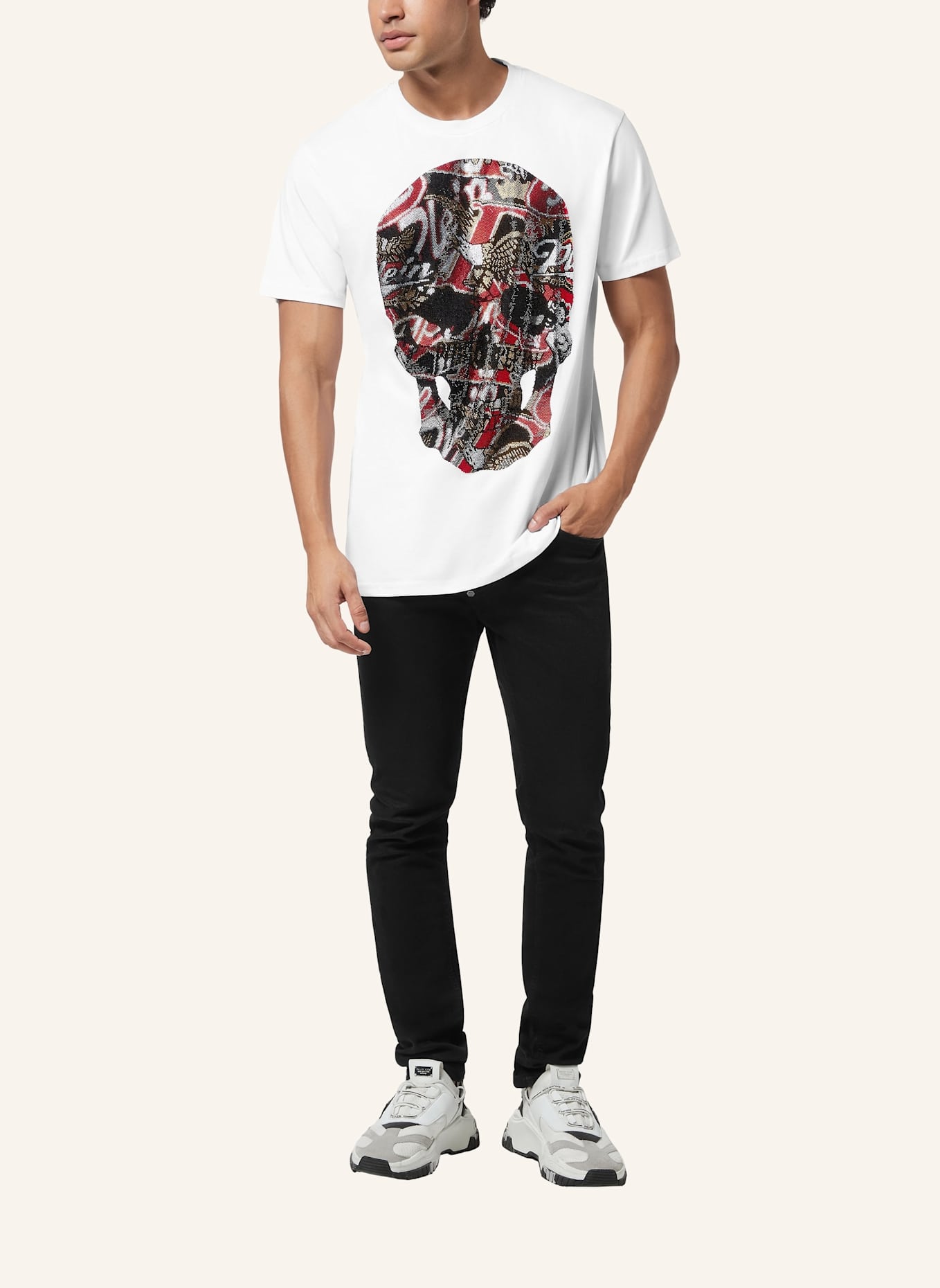 PHILIPP PLEIN T-Shirt Rundhalsausschnitt Ss SKULL: WEISS