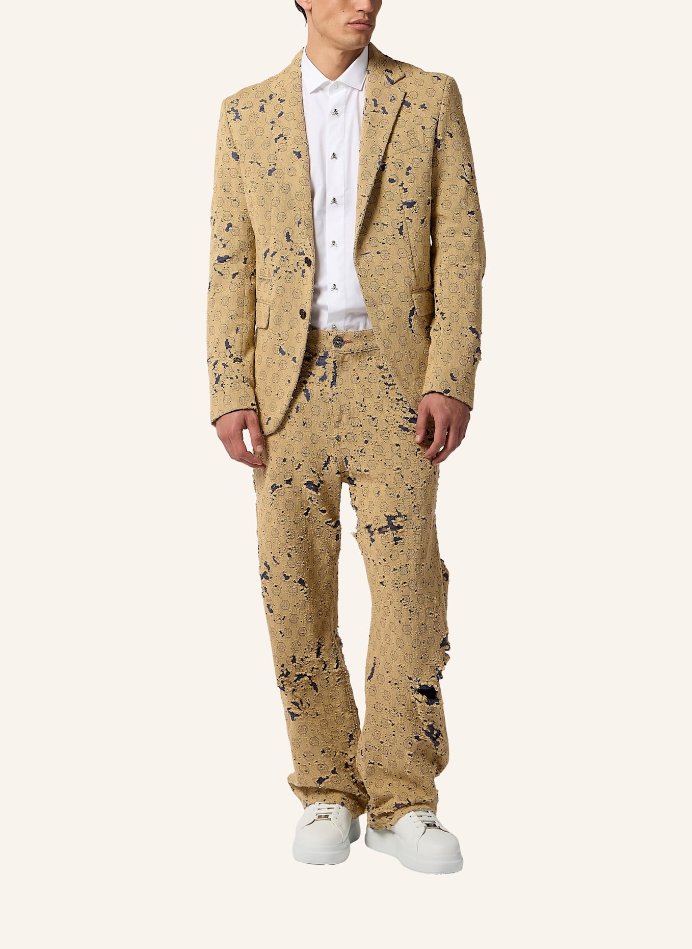 PHILIPP PLEIN PHILIPP PLEIN Destroyed Beach Boy Fit Jeans Monogram: BEIGE