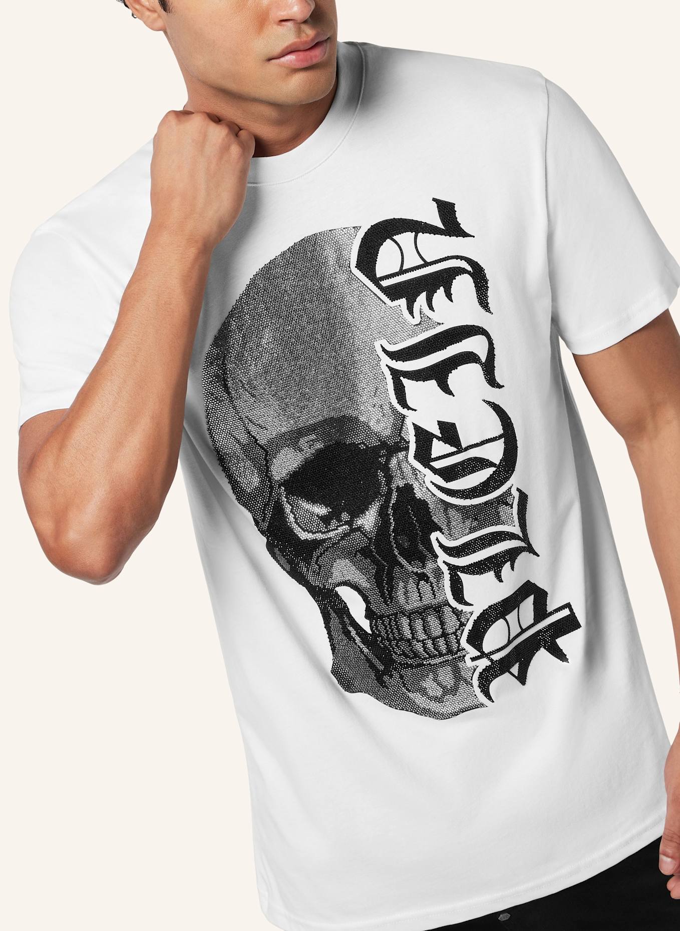 PHILIPP PLEIN T-Shirt Rundhalsausschnitt Ss GOTHIC PLEIN: WEISS