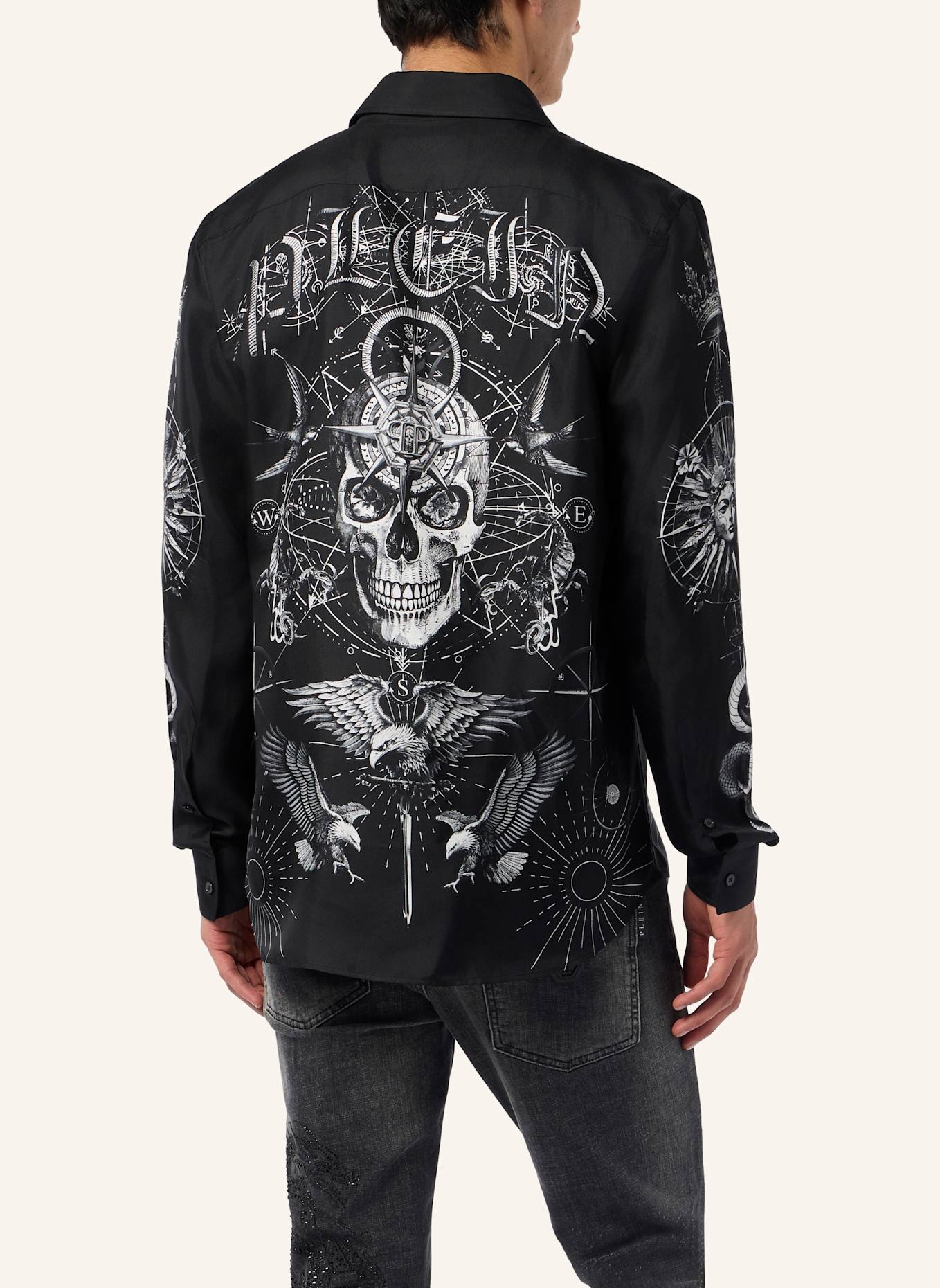 PHILIPP PLEIN PHILIPP PLEIN Silk Shirt All-Over Tattoo: SCHWARZ