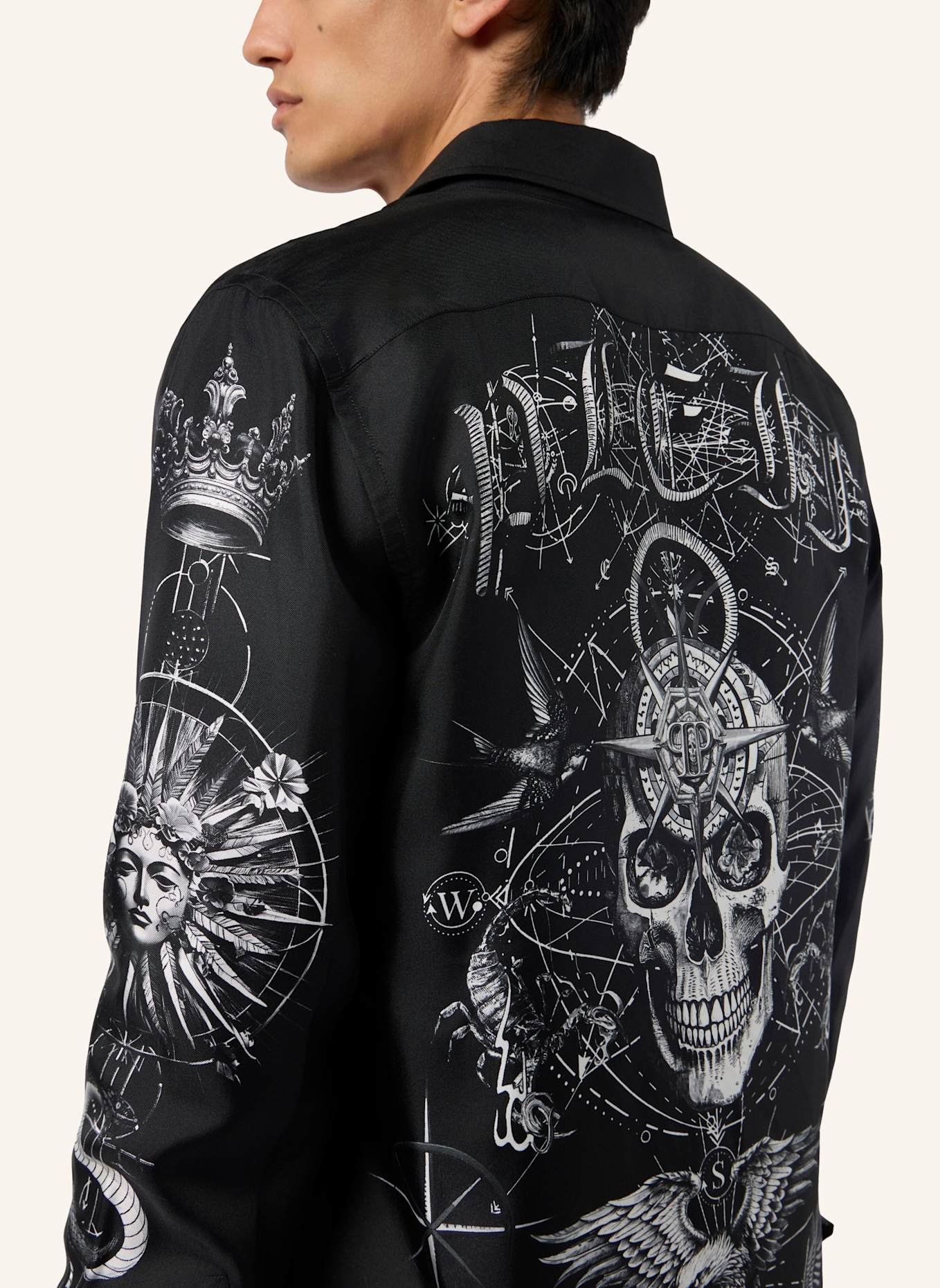 PHILIPP PLEIN PHILIPP PLEIN Silk Shirt All-Over Tattoo: SCHWARZ