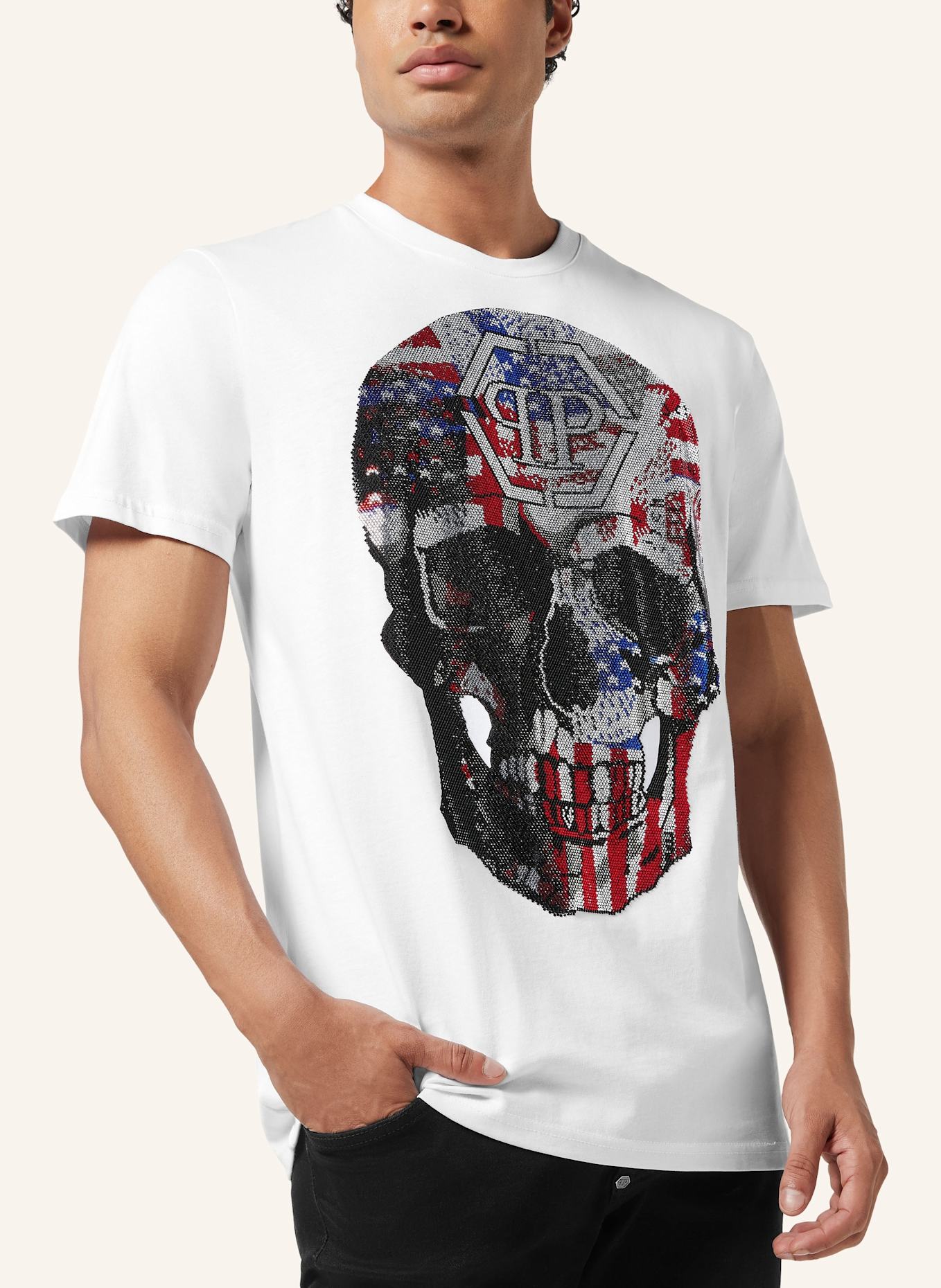 PHILIPP PLEIN T-Shirt Rundhalsausschnitt Ss SKULL: WEISS