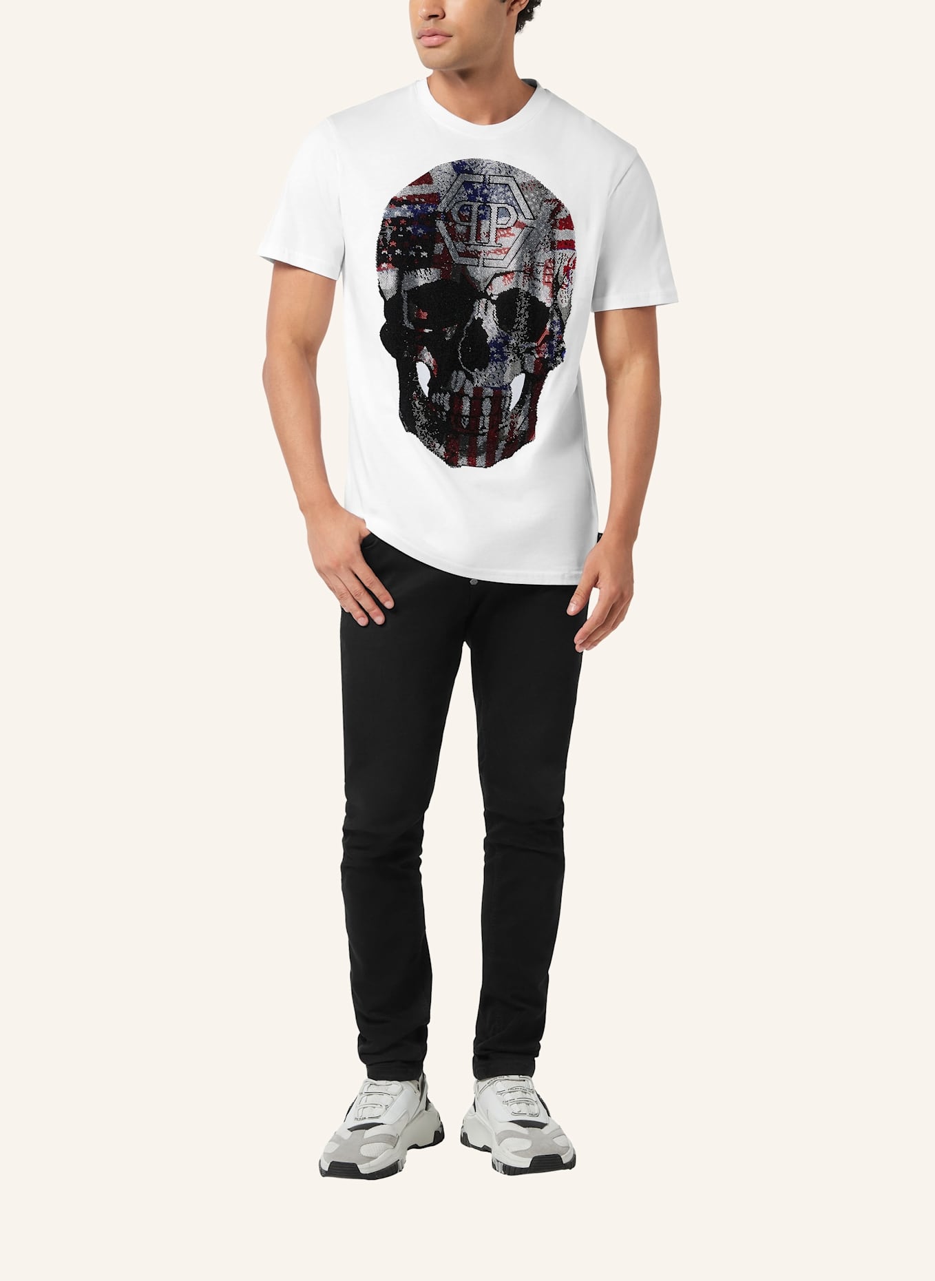 PHILIPP PLEIN T-Shirt Rundhalsausschnitt Ss SKULL: WEISS