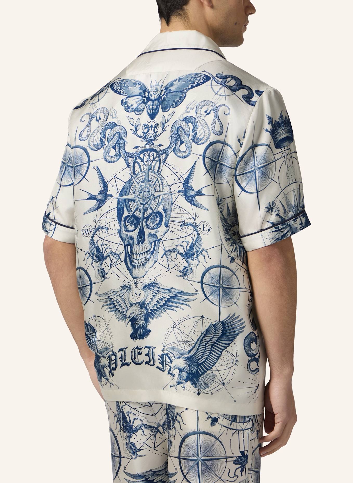 PHILIPP PLEIN PHILIPP PLEIN Silk Bowling Shirt All-Over Tattoo: SCHWARZ