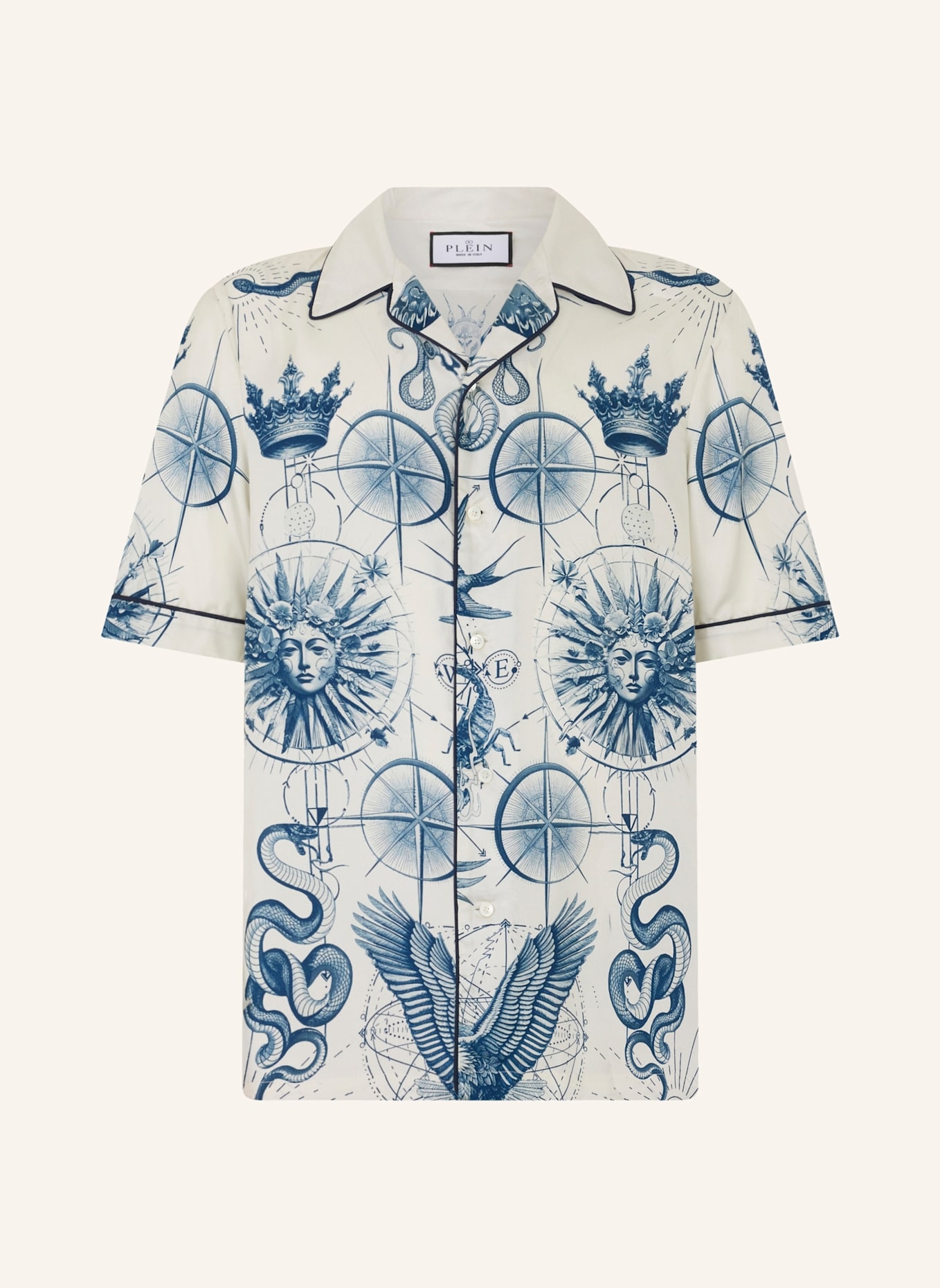 PHILIPP PLEIN PHILIPP PLEIN Silk Bowling Shirt All-Over Tattoo: SCHWARZ