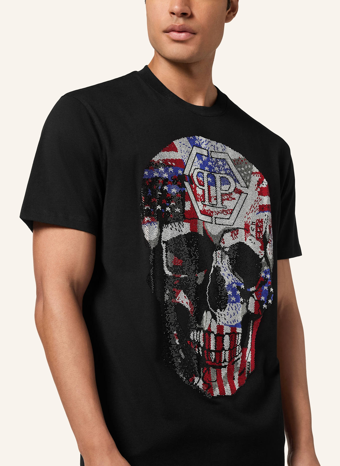 PHILIPP PLEIN T-Shirt Rundhalsausschnitt Ss SKULL: SCHWARZ