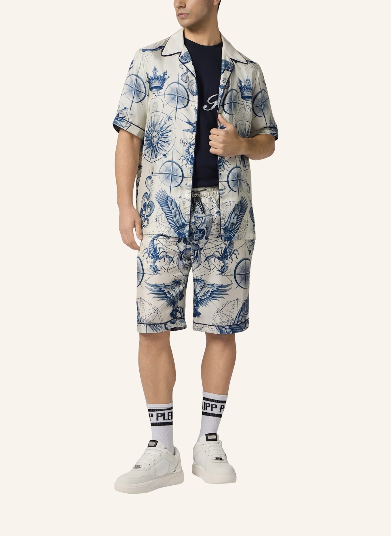 PHILIPP PLEIN PHILIPP PLEIN Silk Bowling Shirt All-Over Tattoo: SCHWARZ
