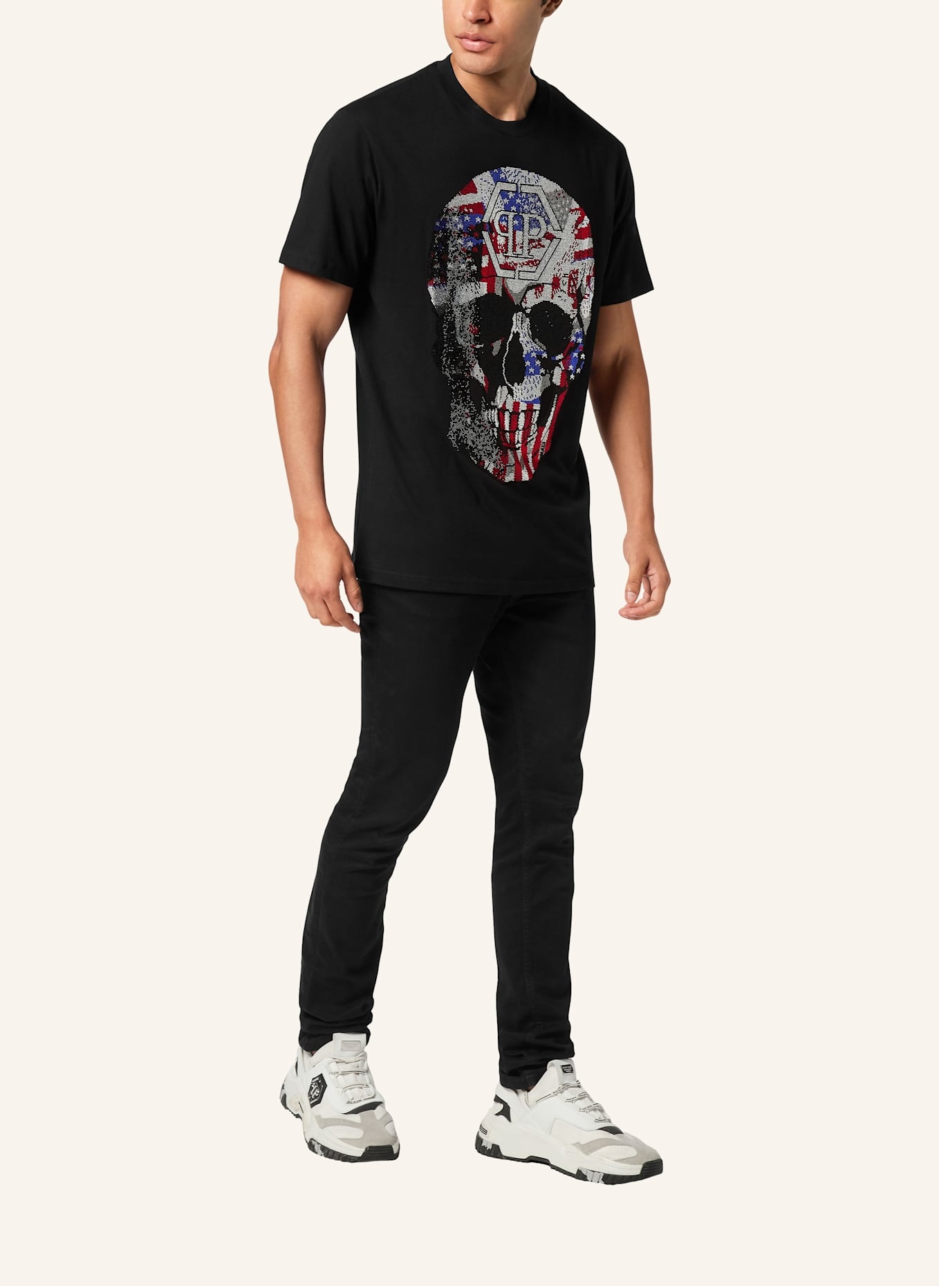 PHILIPP PLEIN T-Shirt Rundhalsausschnitt Ss SKULL: SCHWARZ