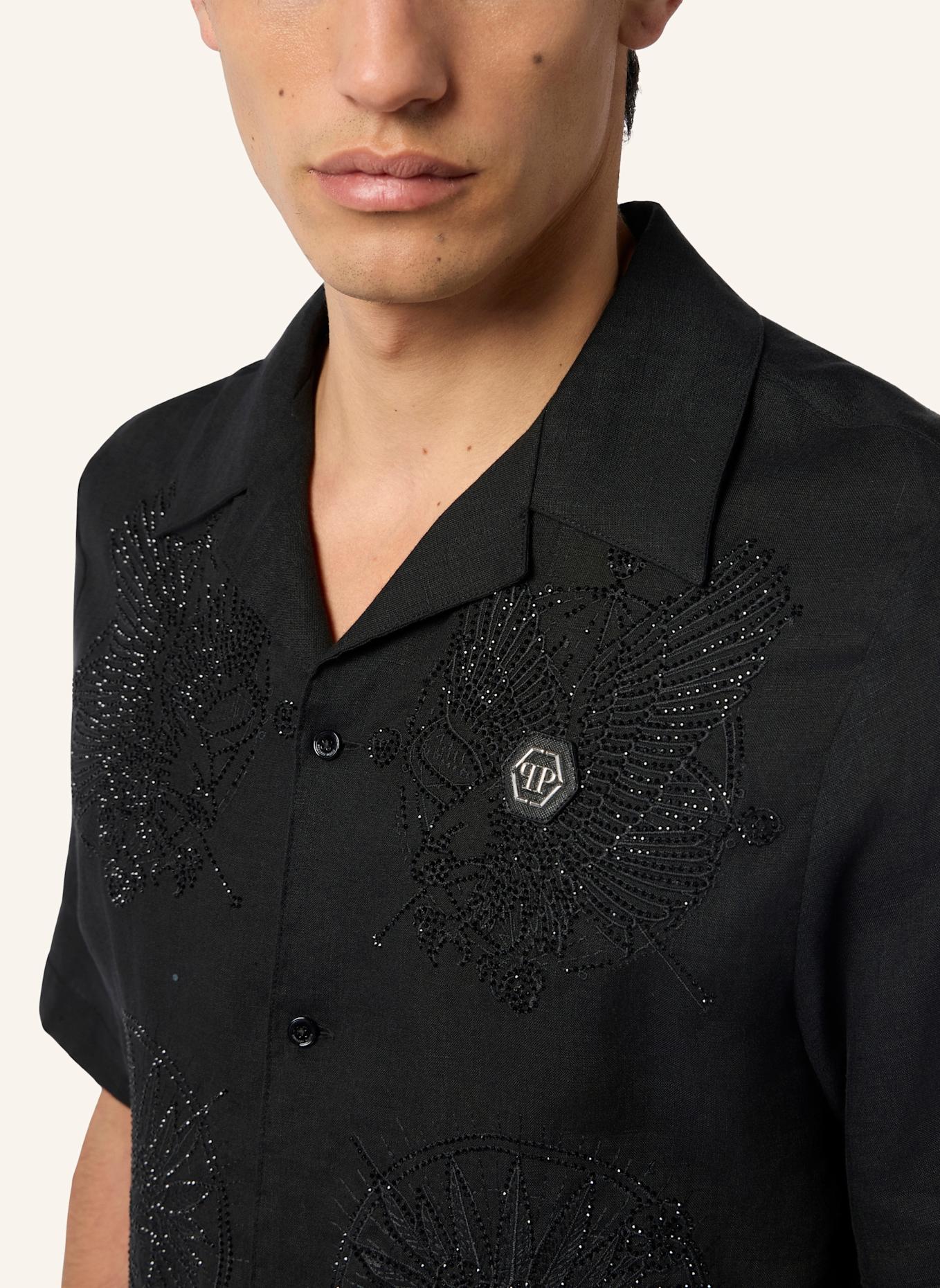 PHILIPP PLEIN PHILIPP PLEIN Embroidered Linen Bowling Shirt Tattoo Strass: SCHWARZ