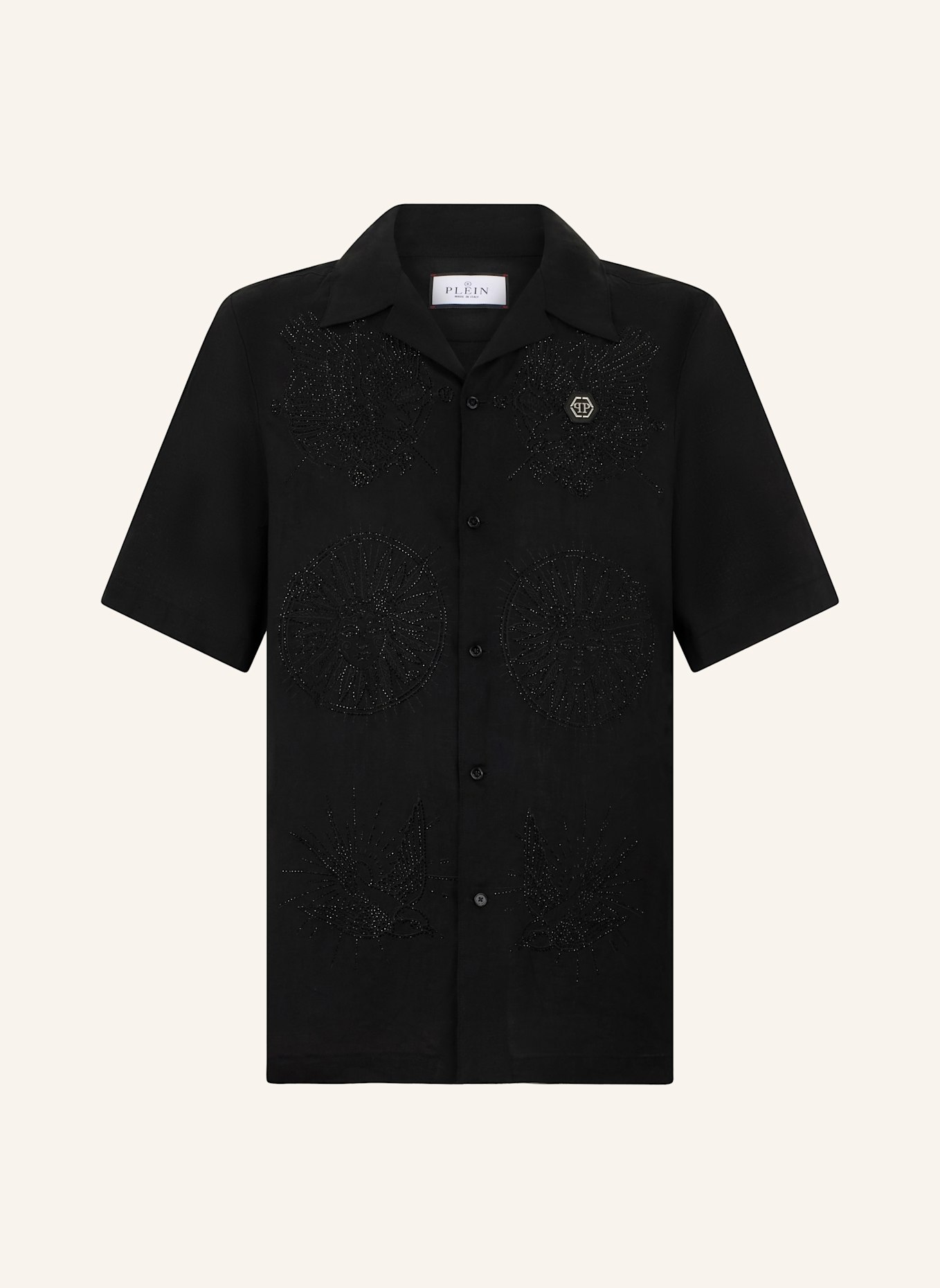 PHILIPP PLEIN PHILIPP PLEIN Embroidered Linen Bowling Shirt Tattoo Strass: SCHWARZ