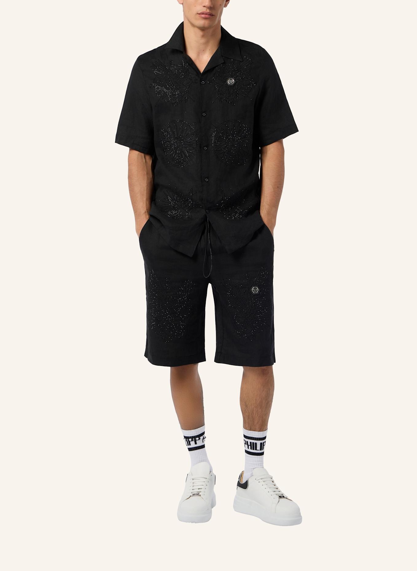 PHILIPP PLEIN PHILIPP PLEIN Embroidered Linen Bowling Shirt Tattoo Strass: SCHWARZ