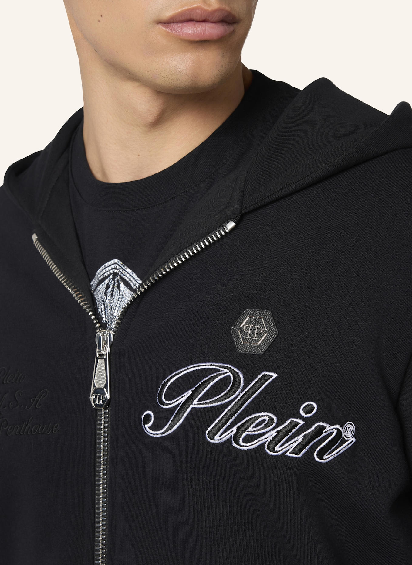 PHILIPP PLEIN PHILIPP PLEIN Zip Hoodie Signature Embroidery: SCHWARZ