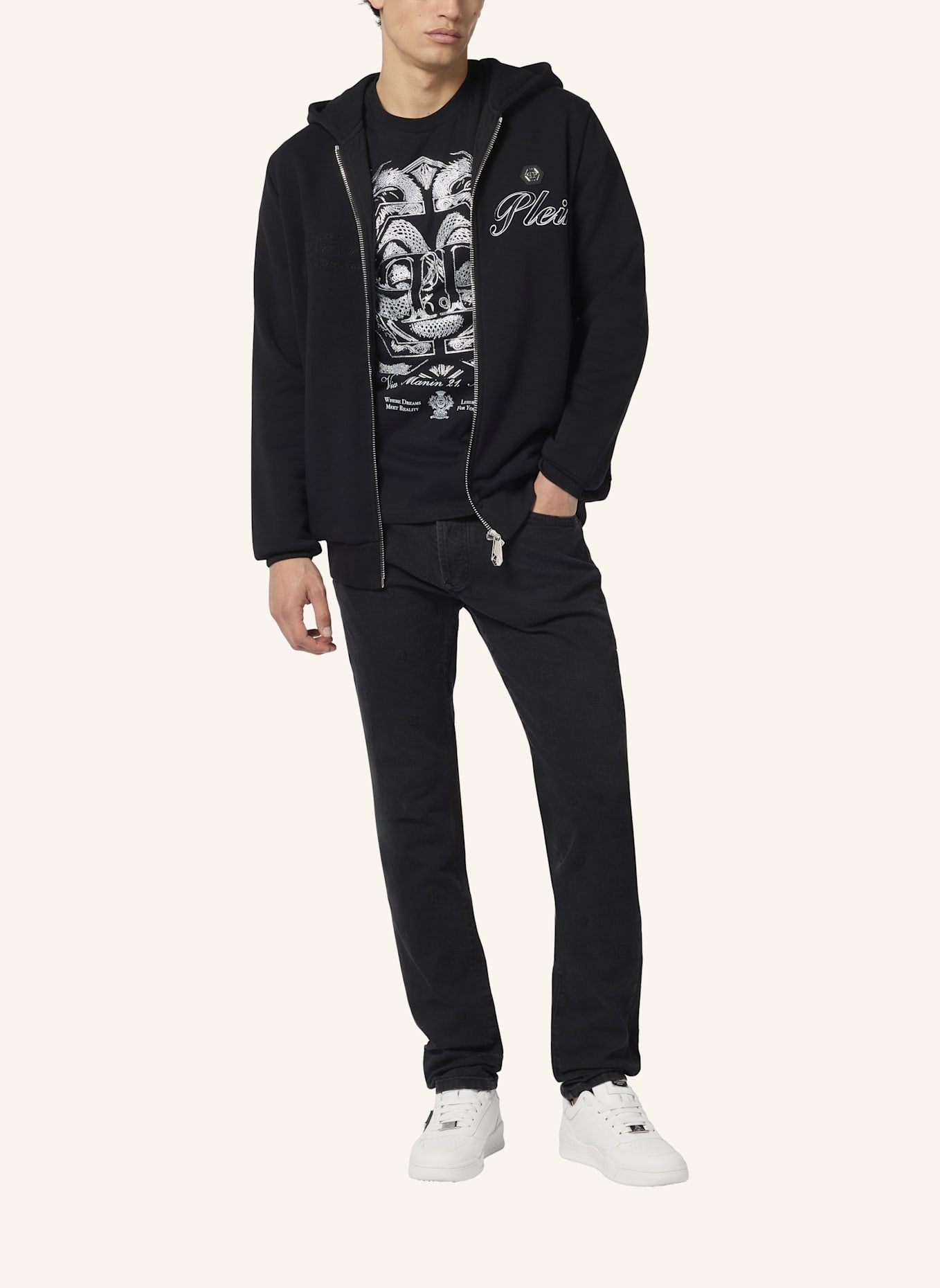 PHILIPP PLEIN PHILIPP PLEIN Zip Hoodie Signature Embroidery: SCHWARZ