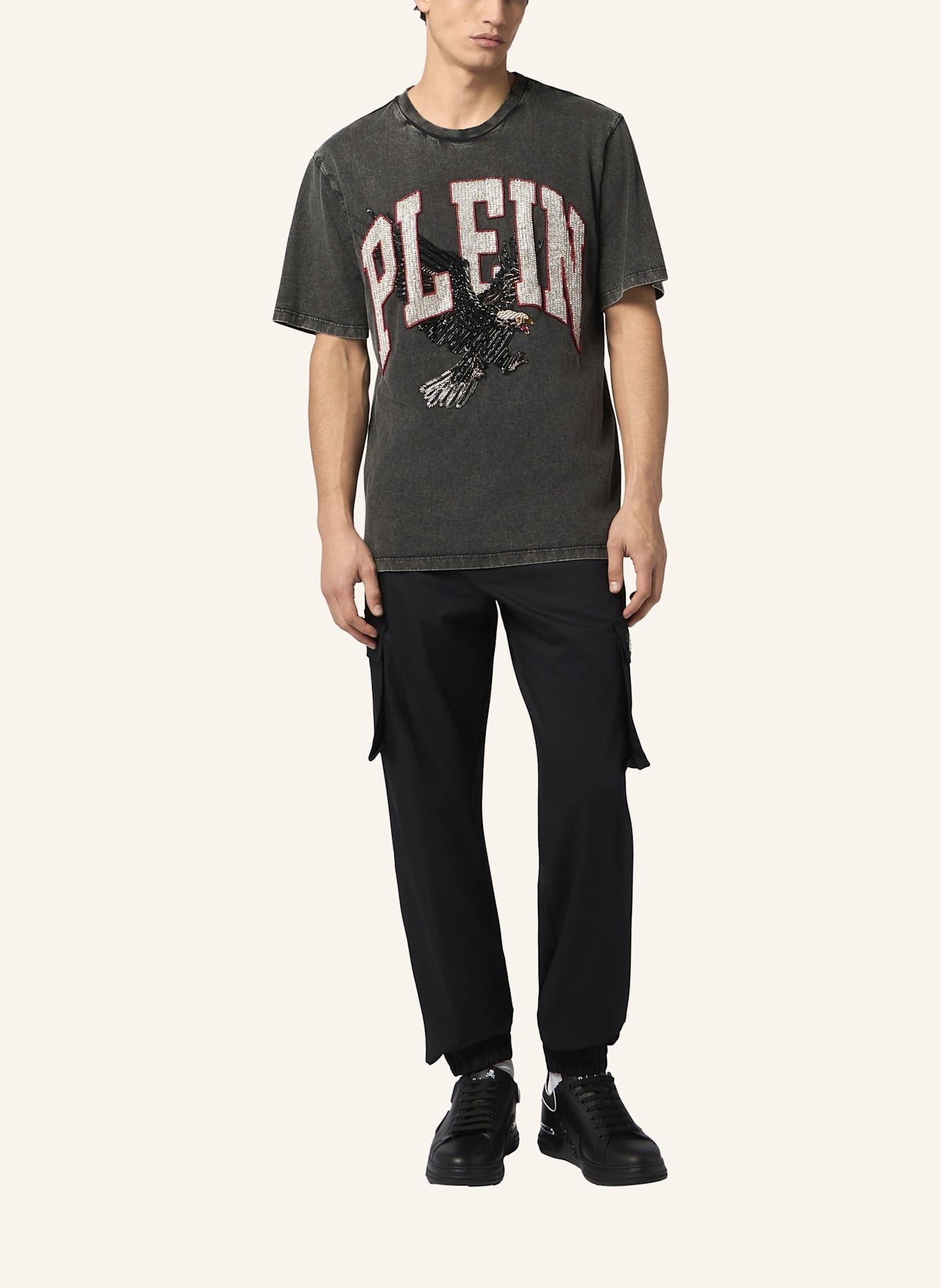 PHILIPP PLEIN T-Shirt Rundhalsausschnitt Ss EAGLE: SCHWARZ