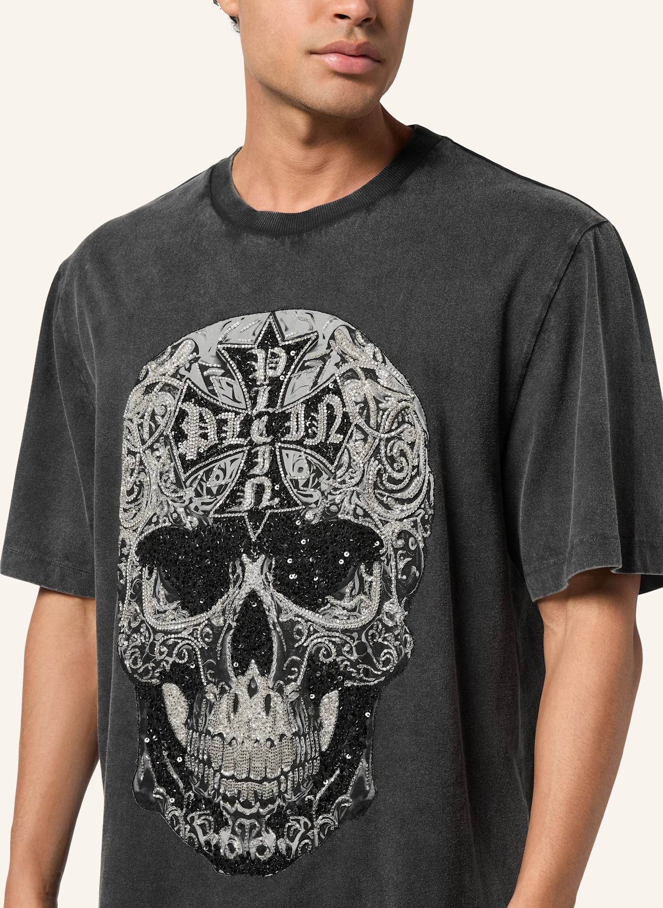 PHILIPP PLEIN T-Shirt Rundhalsausschnitt Ss SKULL: SCHWARZ