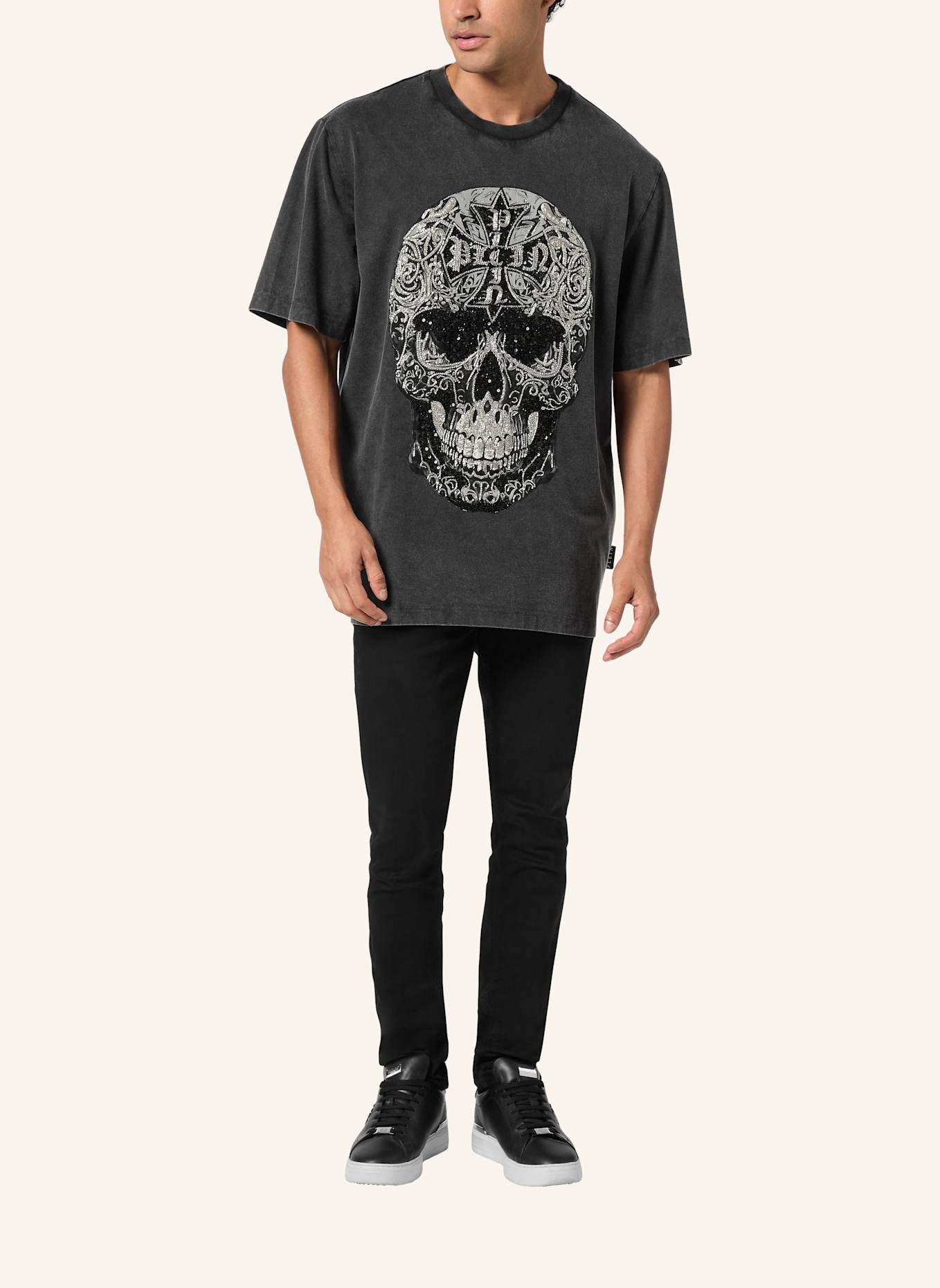 PHILIPP PLEIN T-Shirt Rundhalsausschnitt Ss SKULL: SCHWARZ