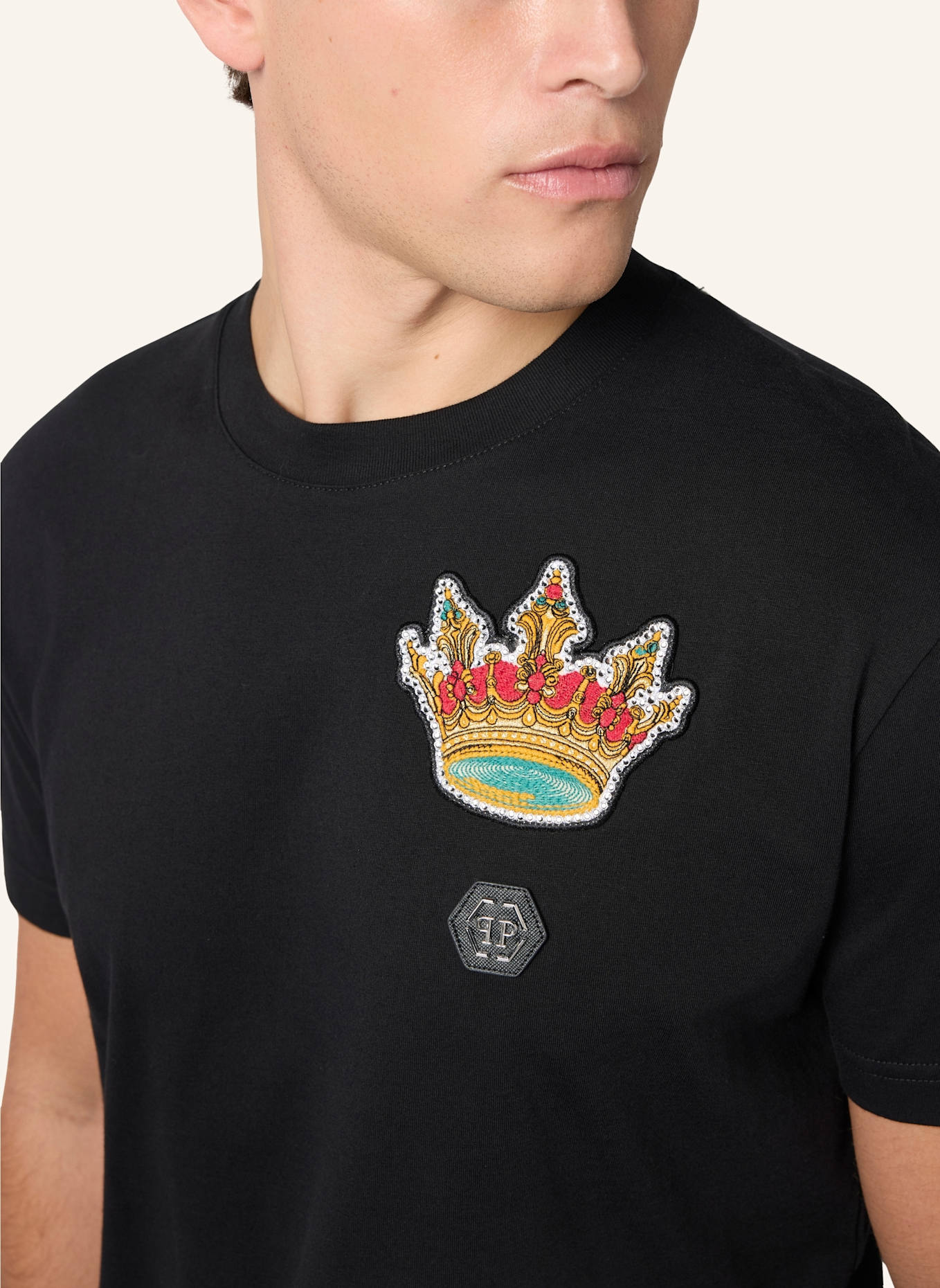 PHILIPP PLEIN PHILIPP PLEIN Round Neck T-Shirt Crown Crystals: SCHWARZ