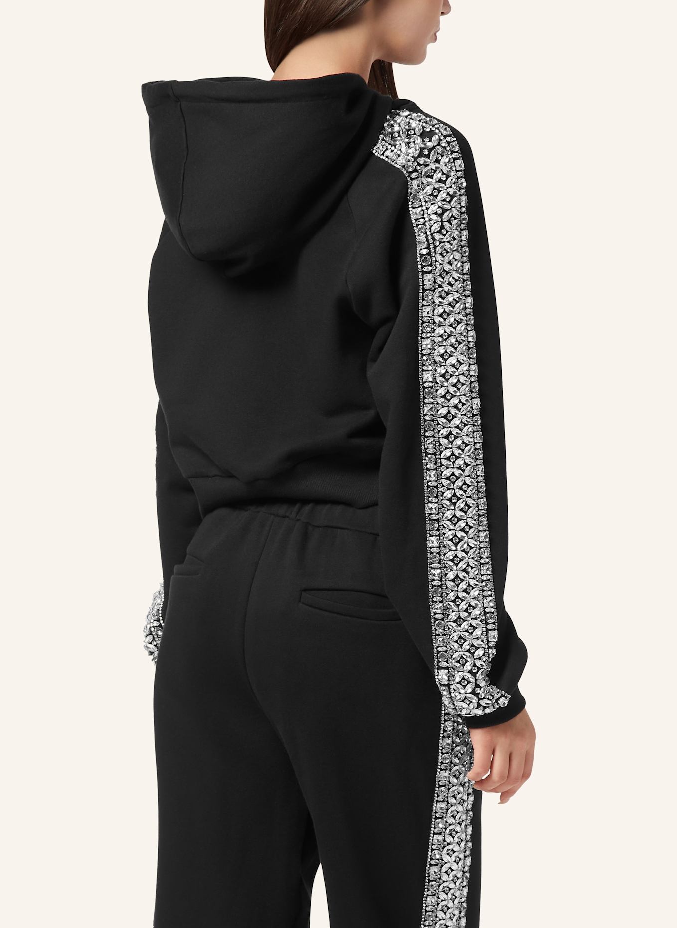 PHILIPP PLEIN Kapuzen-Sweatjacket CRYSTAL: SCHWARZ