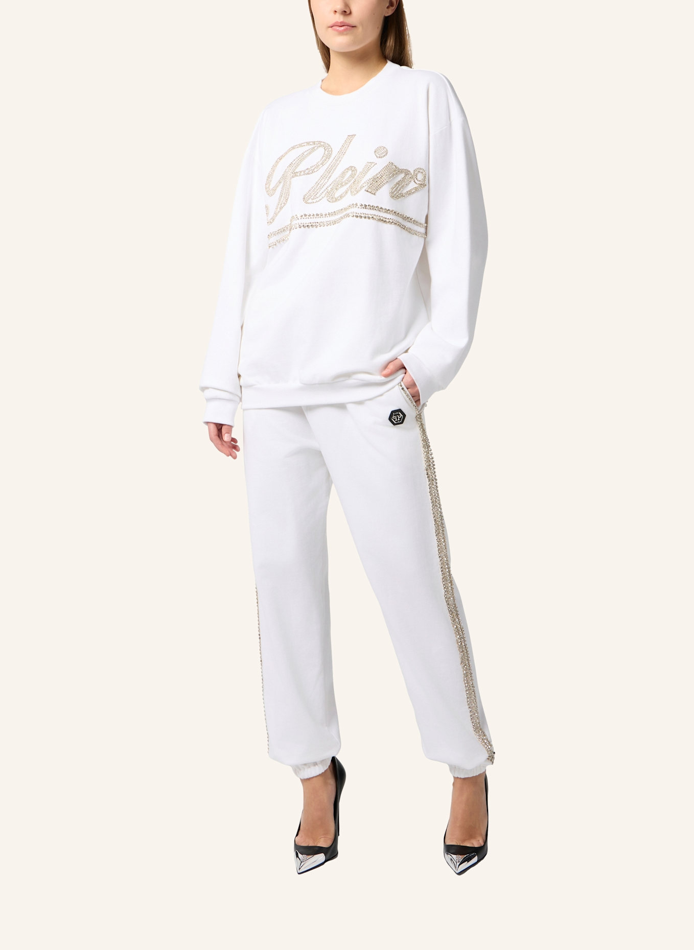 PHILIPP PLEIN PHILIPP PLEIN Washed Open Back Sweatshirt Strass Signature: WEISS