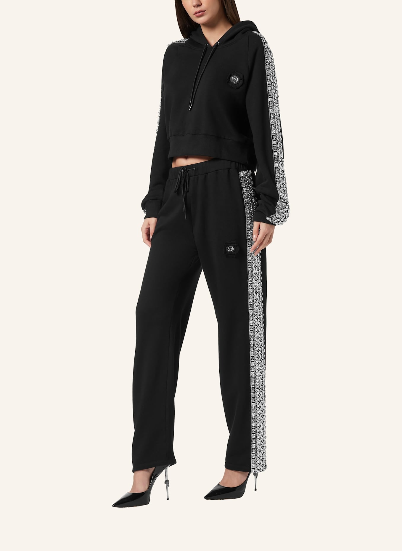 PHILIPP PLEIN Kapuzen-Sweatjacket CRYSTAL: SCHWARZ