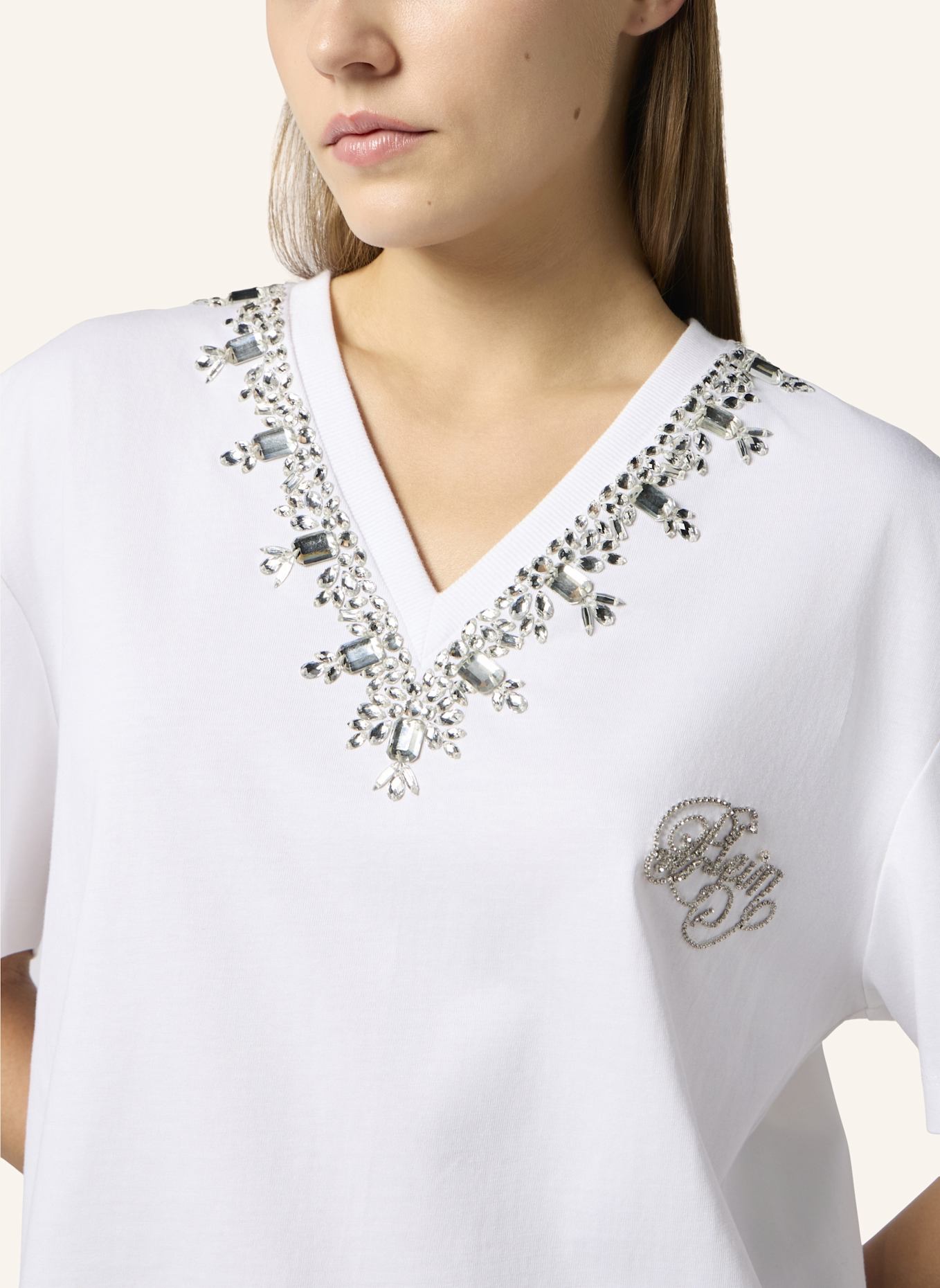 PHILIPP PLEIN PHILIPP PLEIN Man Fit V-Neck T-Shirt Crystals: WEISS