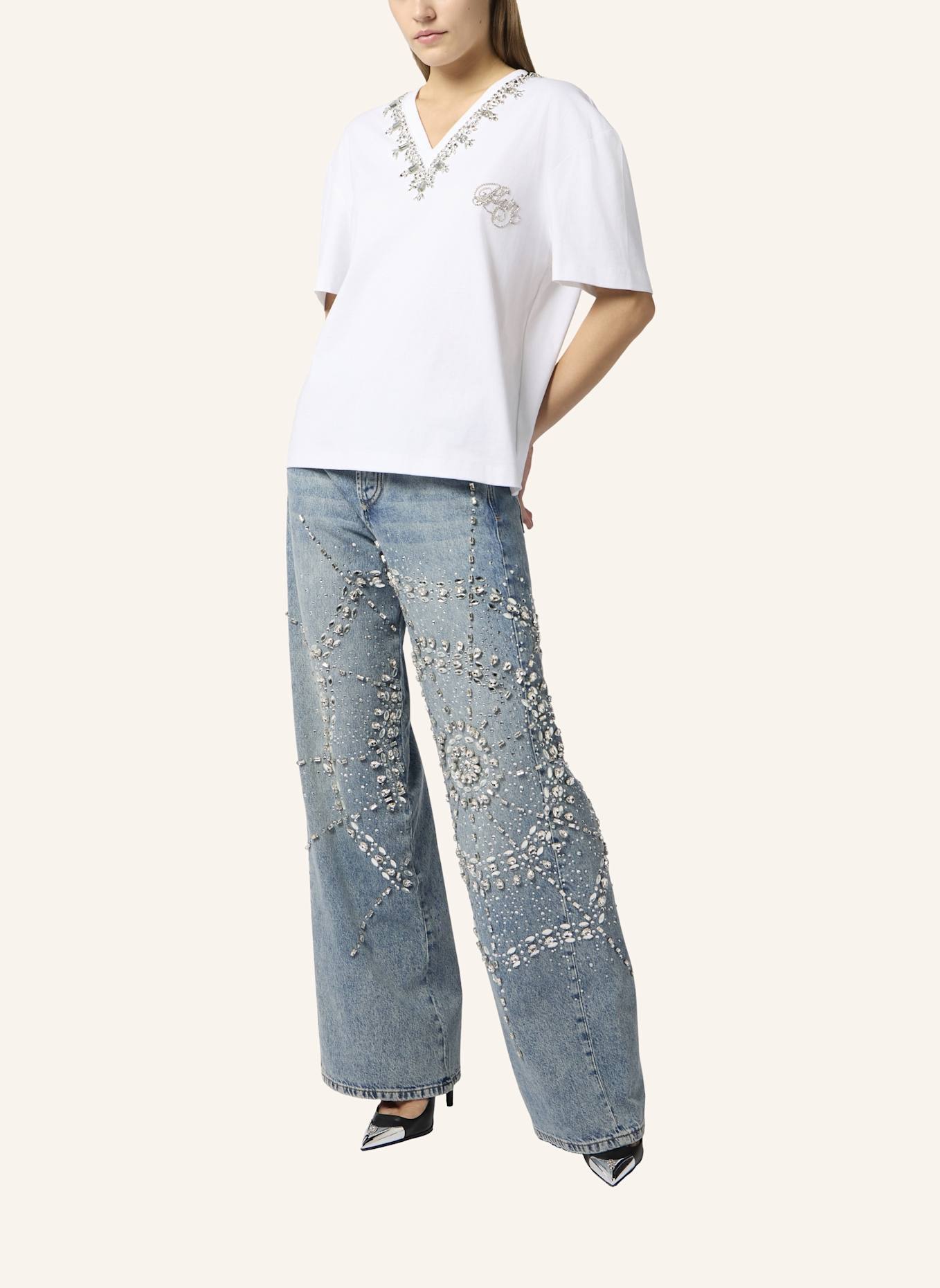 PHILIPP PLEIN PHILIPP PLEIN Man Fit V-Neck T-Shirt Crystals: WEISS