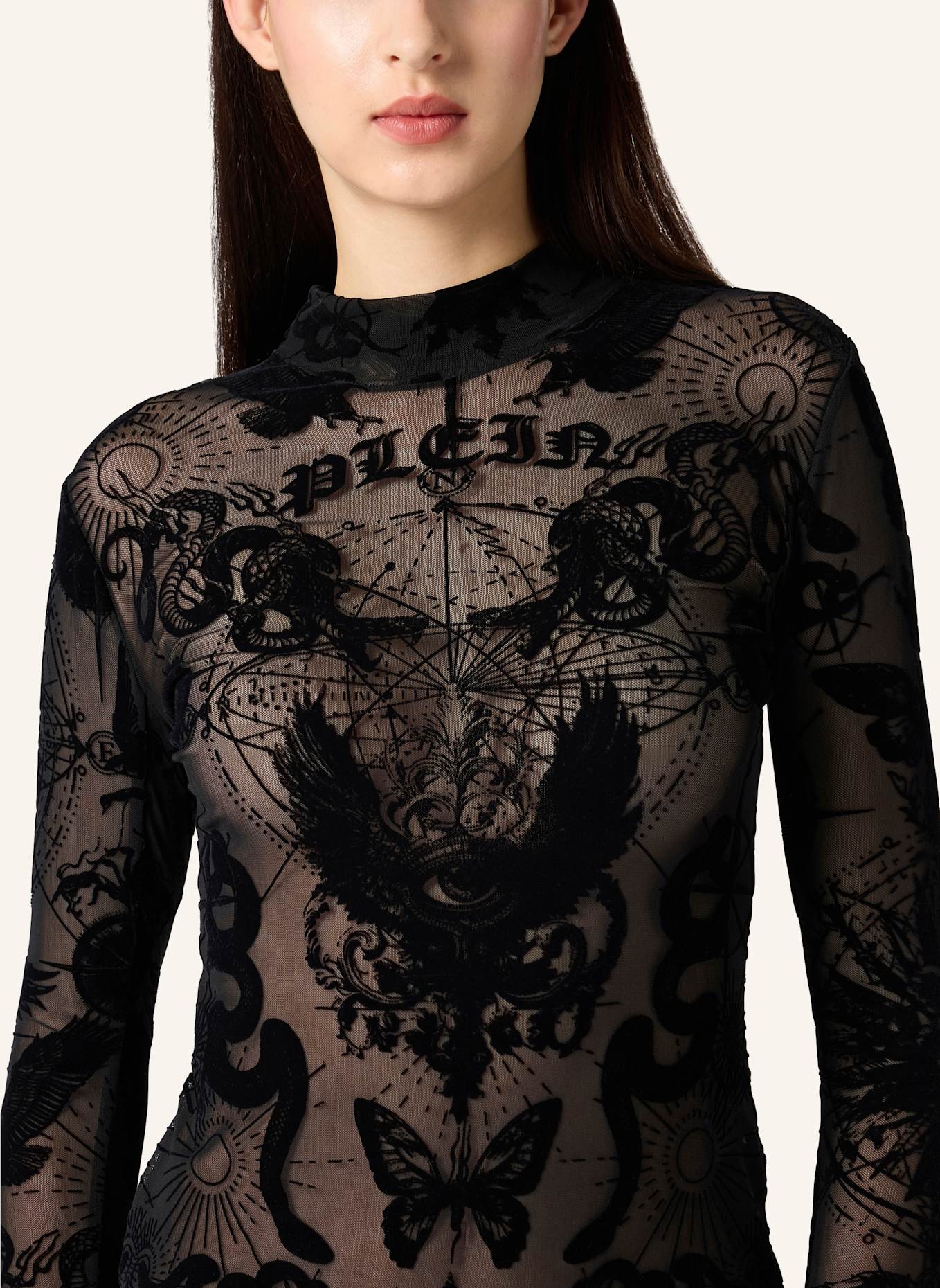 PHILIPP PLEIN PHILIPP PLEIN Long Sleeve Mini Dress Flock Butterfly Tattoo: SCHWARZ