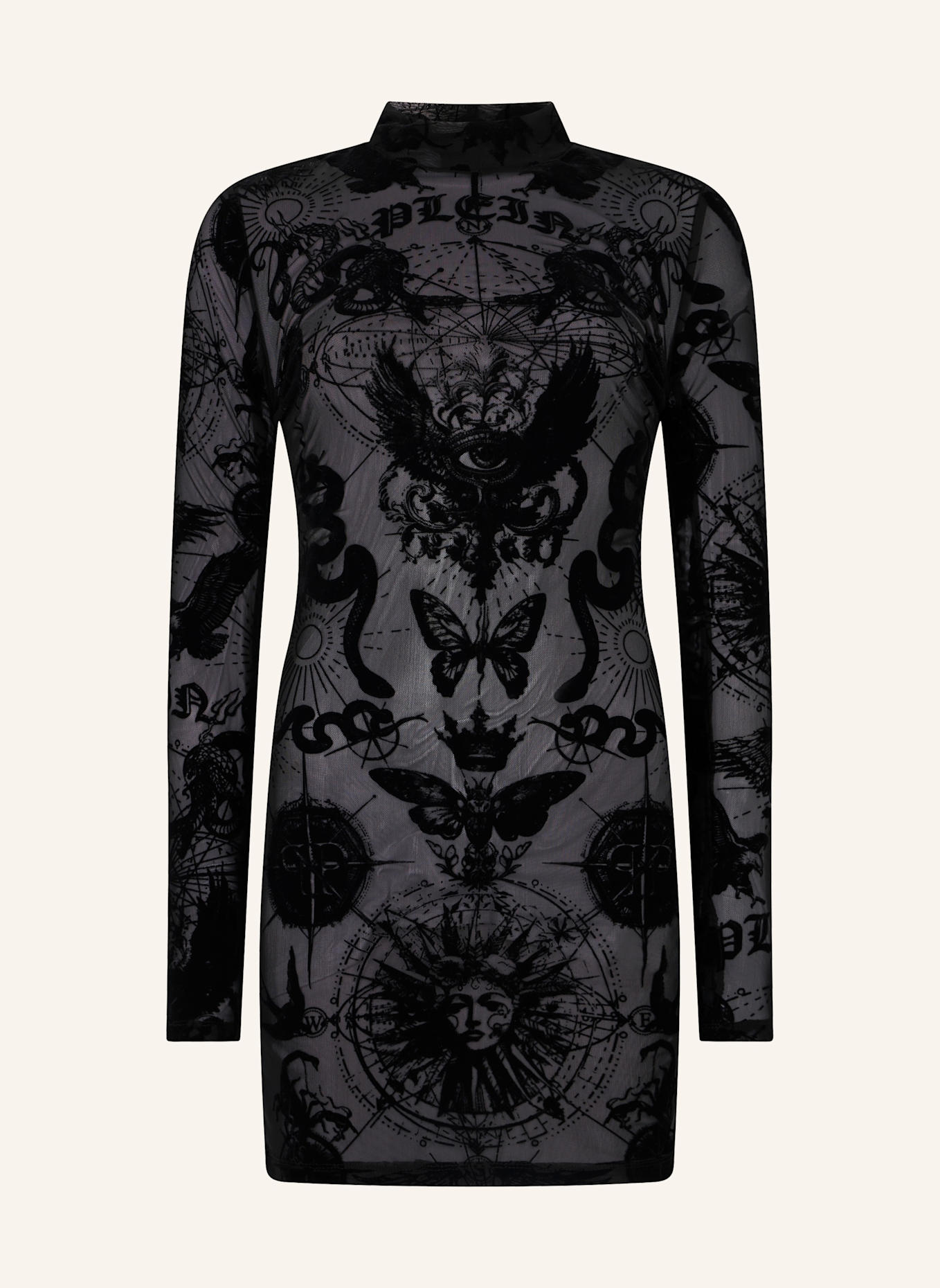PHILIPP PLEIN PHILIPP PLEIN Long Sleeve Mini Dress Flock Butterfly Tattoo: SCHWARZ