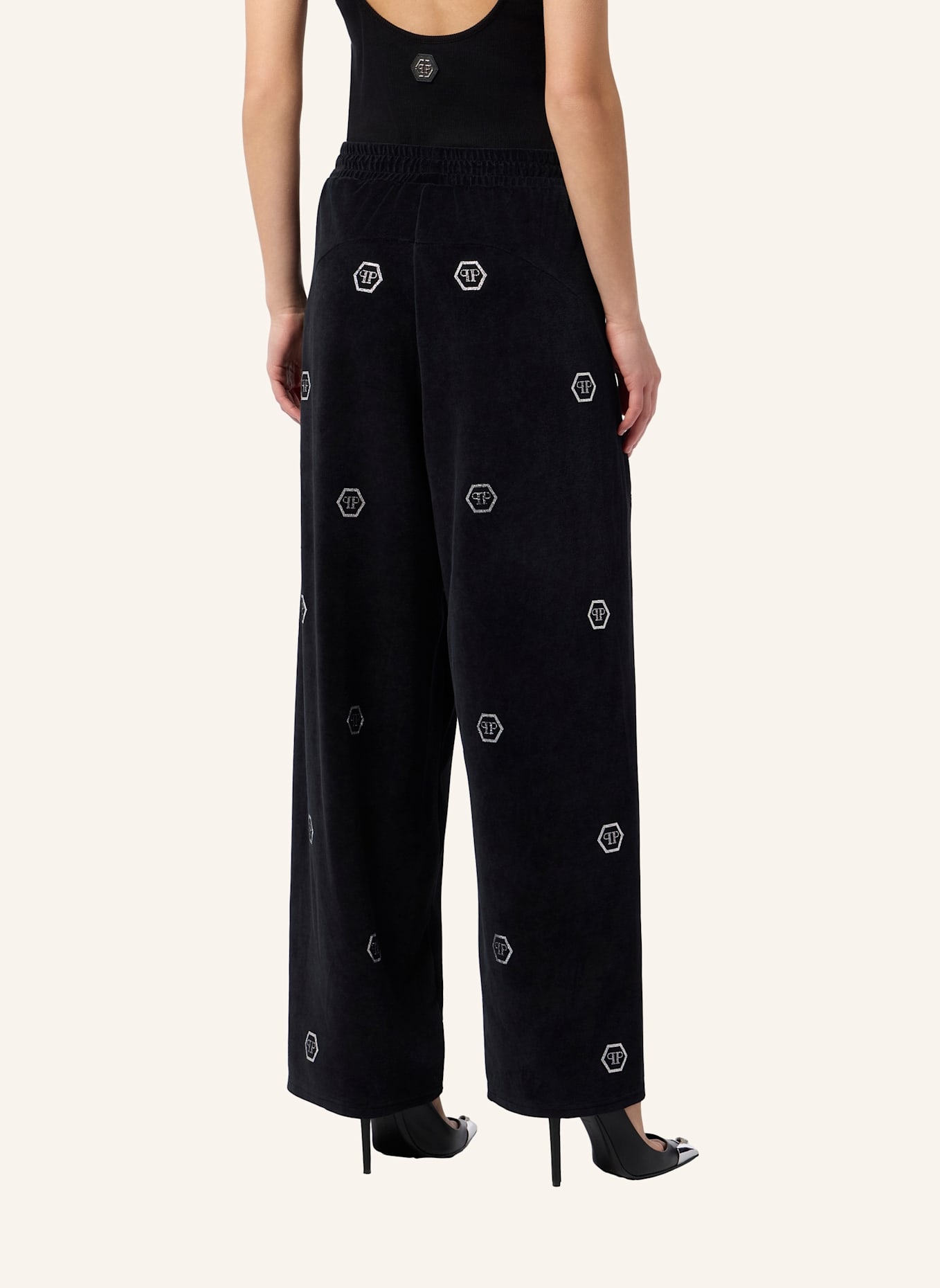 PHILIPP PLEIN PHILIPP PLEIN Chenille Skater Fit Tracksuit Pants Monogram Strass: SCHWARZ