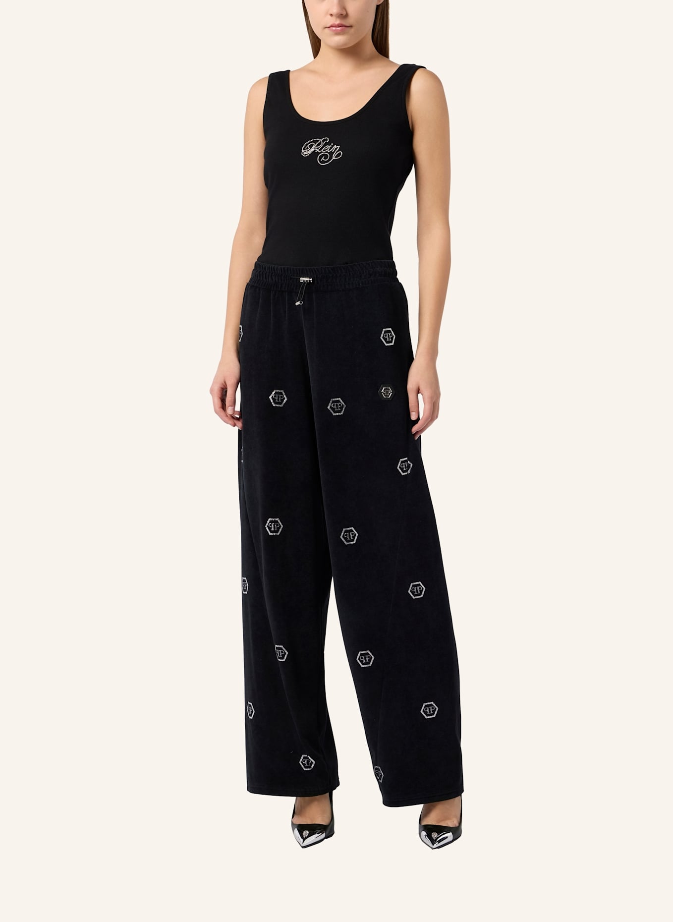 PHILIPP PLEIN PHILIPP PLEIN Chenille Skater Fit Tracksuit Pants Monogram Strass: SCHWARZ
